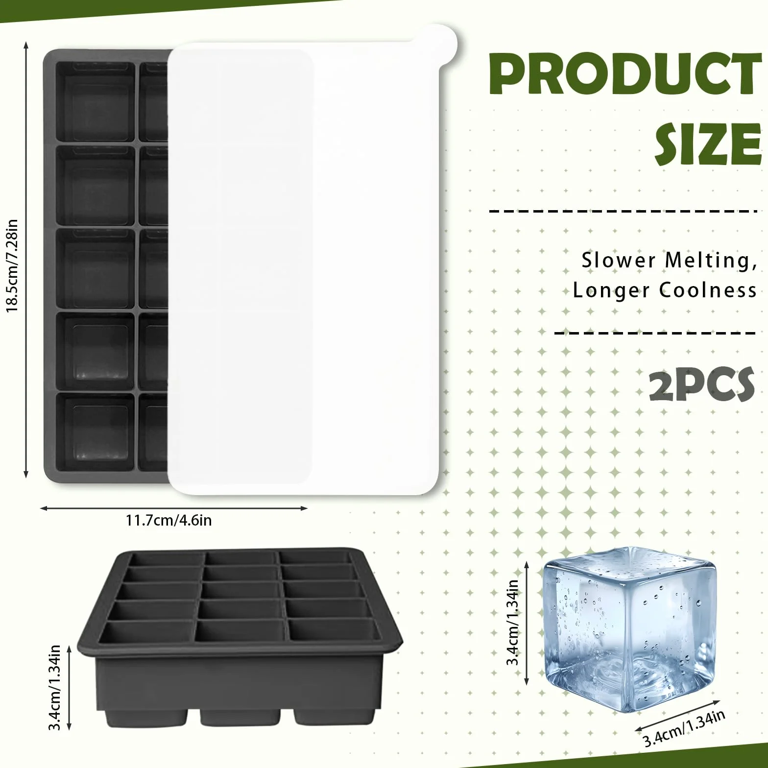 Cubiteras Para Hielo de Silicona con Tapa, 2 Piezas, Bandejas Cuadradas 3.5cm, BPA Free