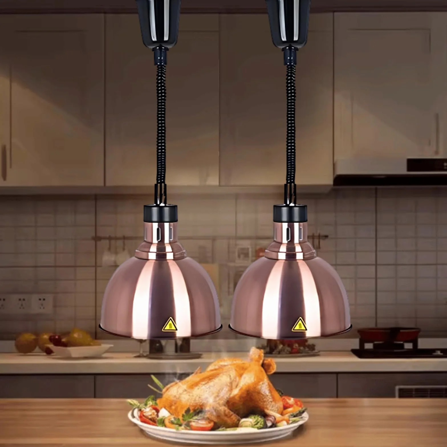 Lamparas de Calor Hosteleria, Lampara Calor Cocina Altura Ajustable, 19 cm/25 cm Lámpara de Calor para Alimentos para Cocina y Comedor Buffet(Color Cobre-25cm, 2 Piezas)