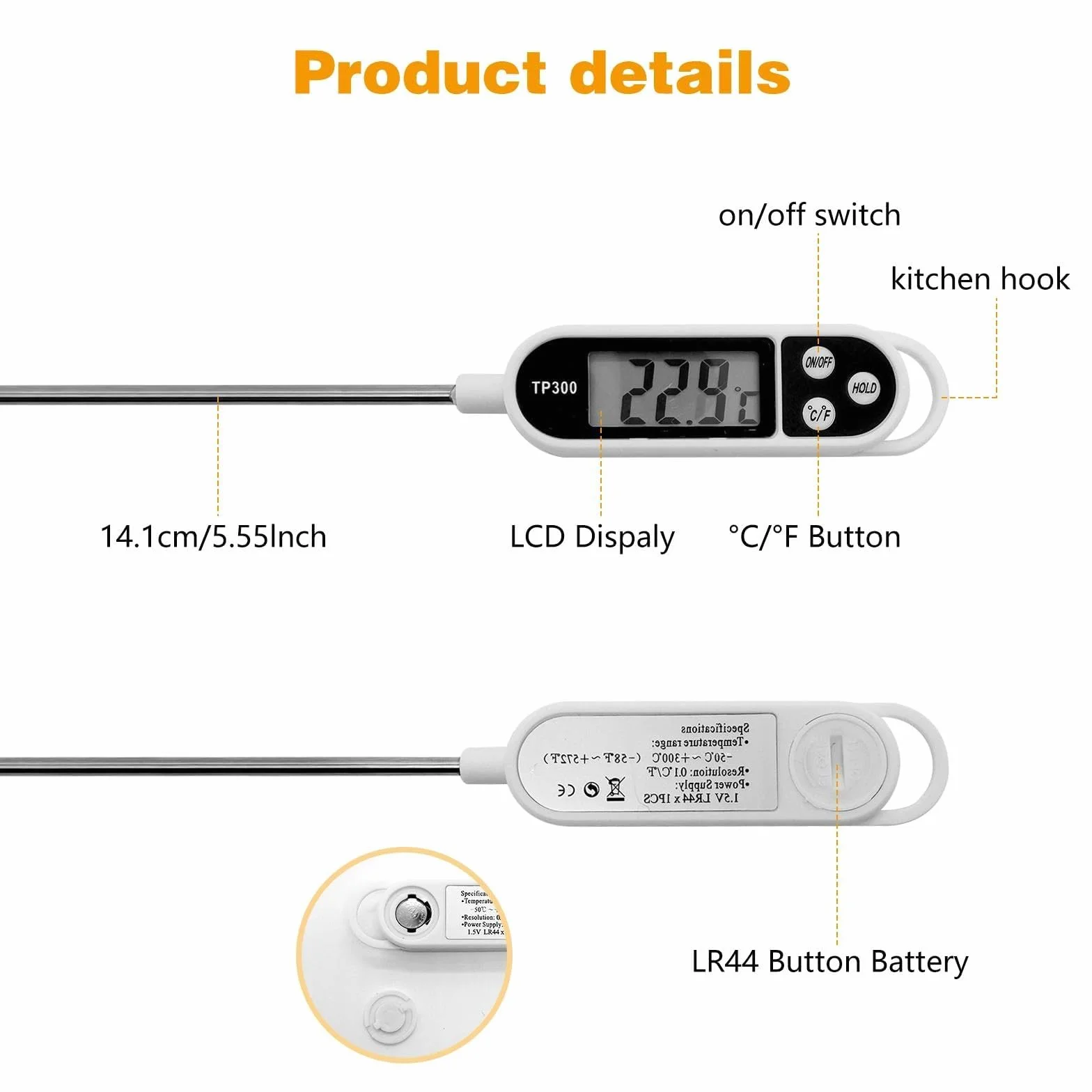 Termometro Cocina Digital con 3 Segundos Lectura Instantánea, Pantalla LCD Retroiluminada y Calibración, Termometro Carne para BBQ, Comida, Leche, Agua, Caramelo y Líquido