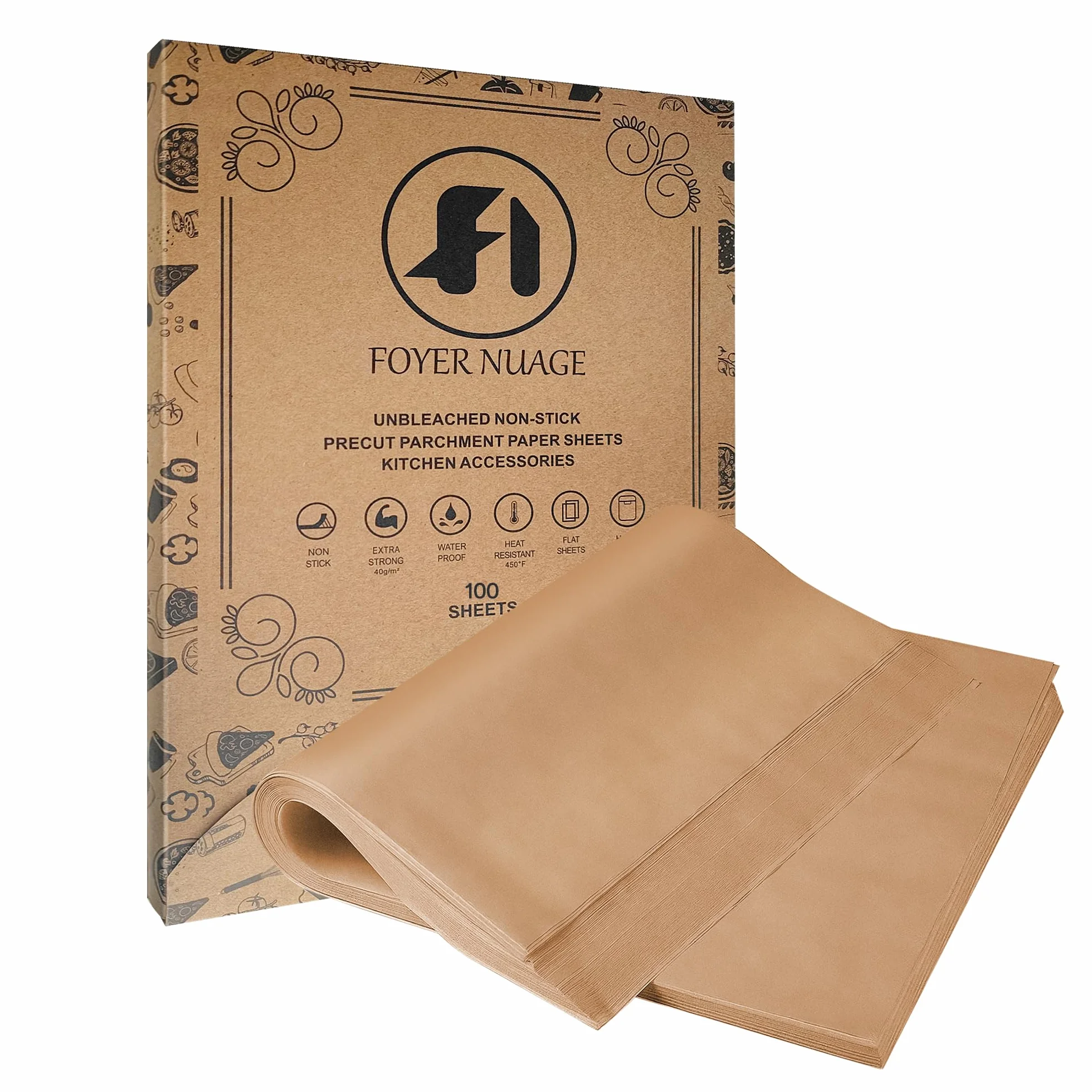 Papel pergamino sin blanquear 20x30 cm, hojas antiadherentes precortadas para hornear, cocinar y freidora de aire