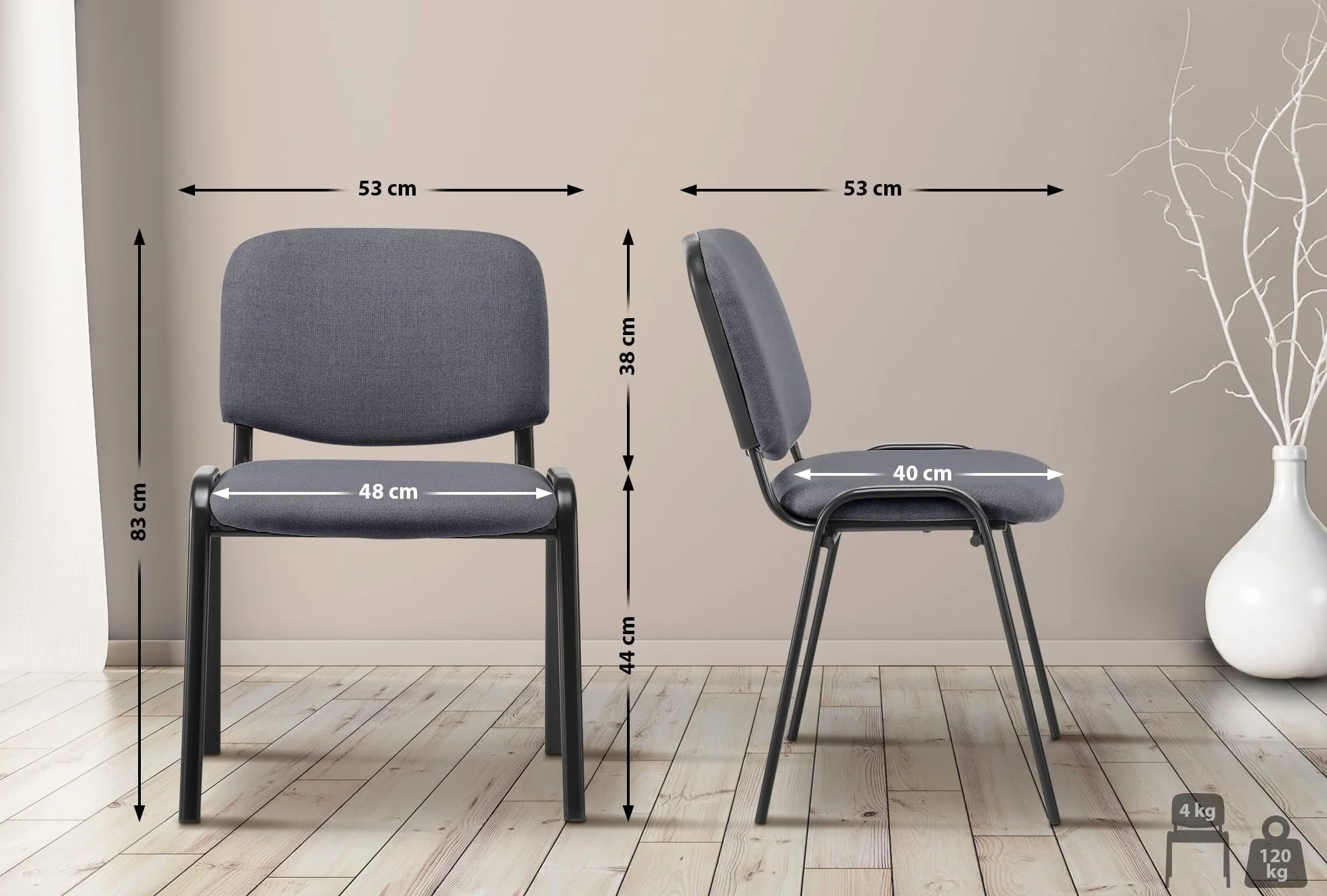 CLP Silla de Visitas Ken en Tela I Silla de Conferencias Apilable I Silla de Reuniones con Capacidad máx. 120 kg I Color:, Color:Gris
