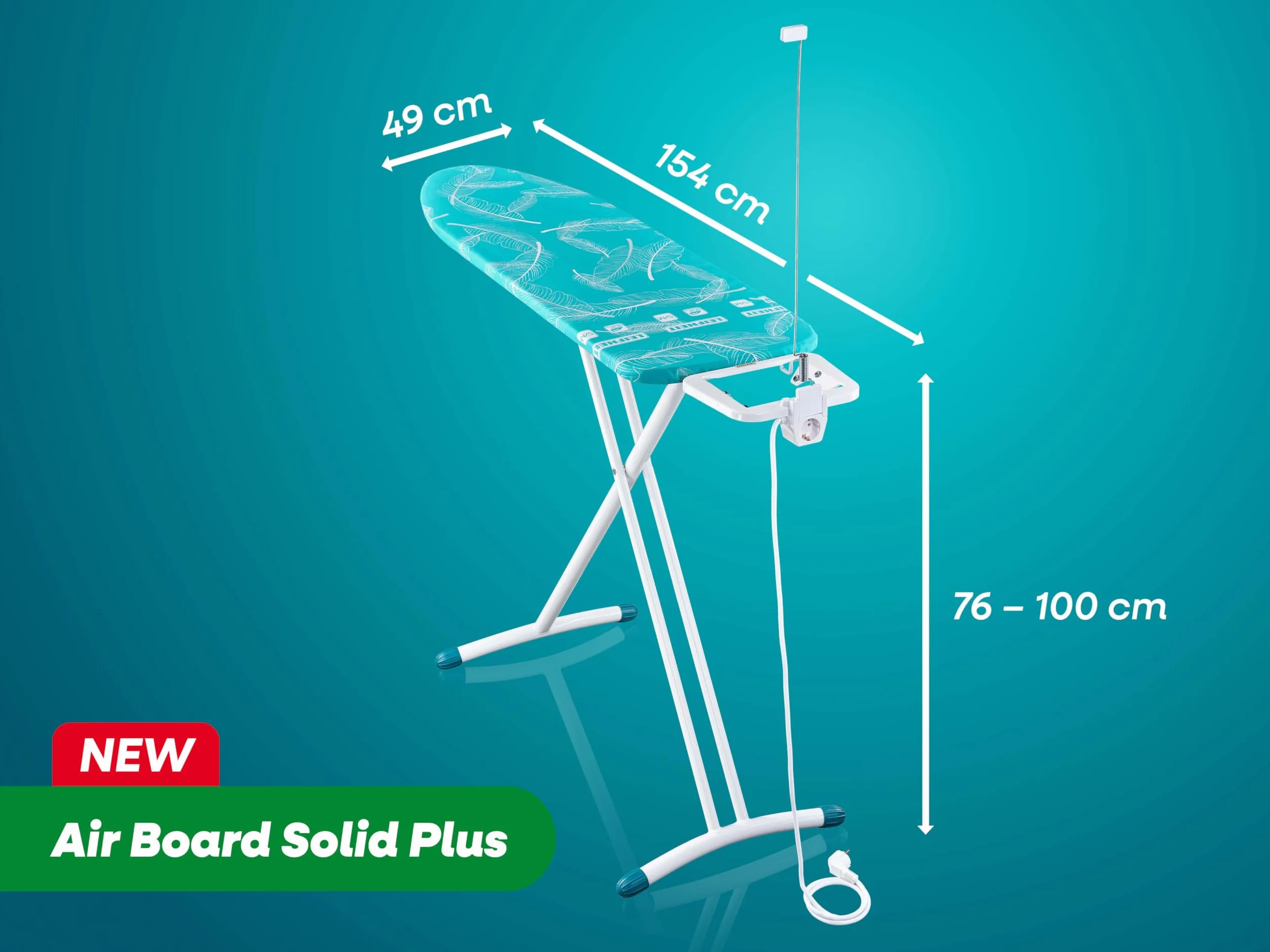 Leifheit Air Board M Solid Plus Tabla de Planchar, Superficie de Planchado 120 x 38 cm, Efecto de Planchado de Dos Caras, Adecuada para planchas y planchas de Vapor, Ajustable en Altura