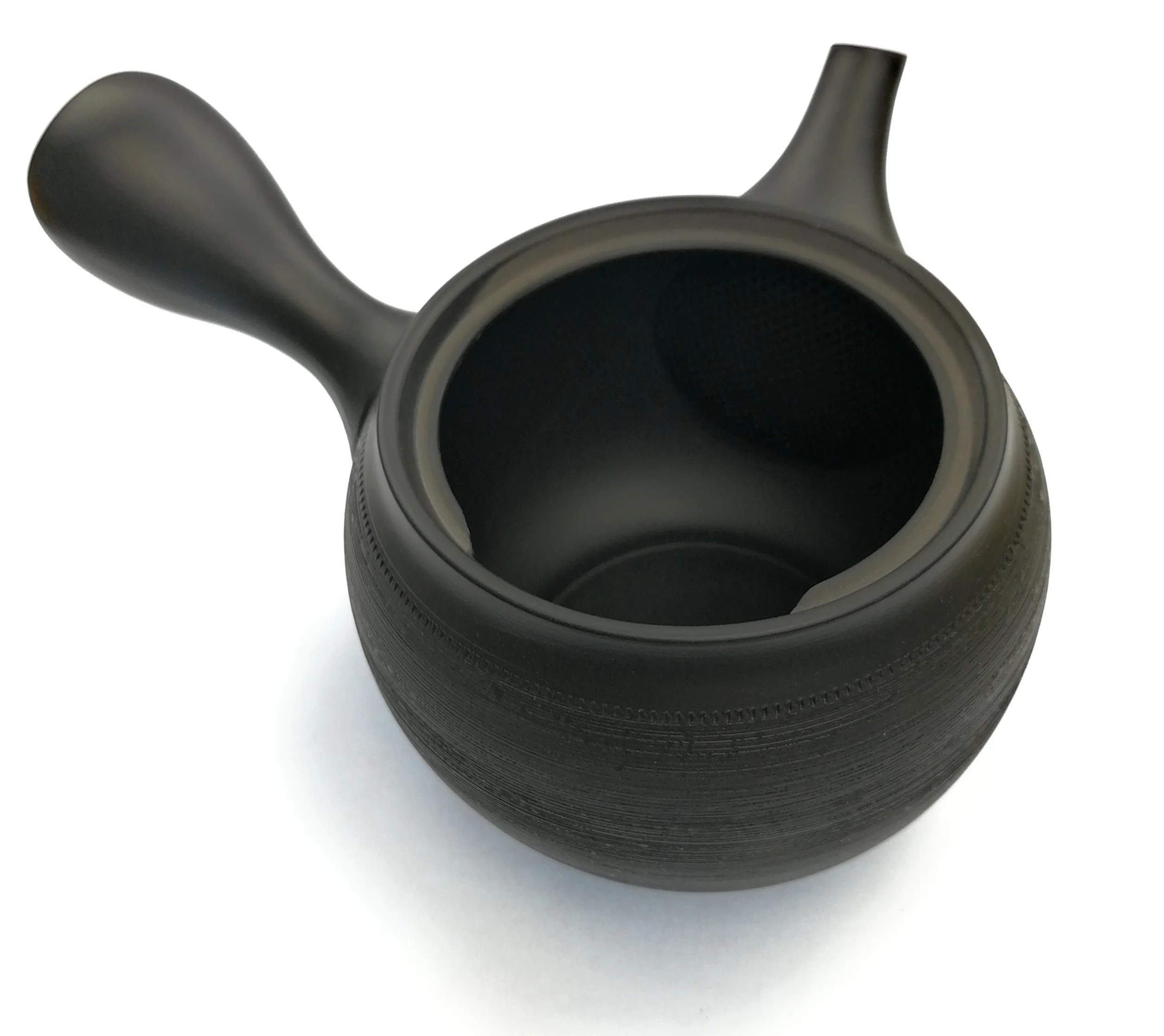 Kyusu Tetera japonesa con asa lateral para té verde, cerámica negra, 350 ml, colador de té de cerámica integrado, tetera asiática con una sola mano