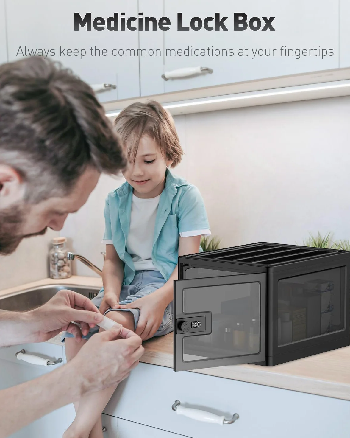 Uniclife Caja de Medicamentos con Candado Combinación 13 L Grande, Caja de Almacenamiento Seguro para Medicinas, Artículos Personales, Alimentos, Apilable para Hogar, Oficina y Escuela