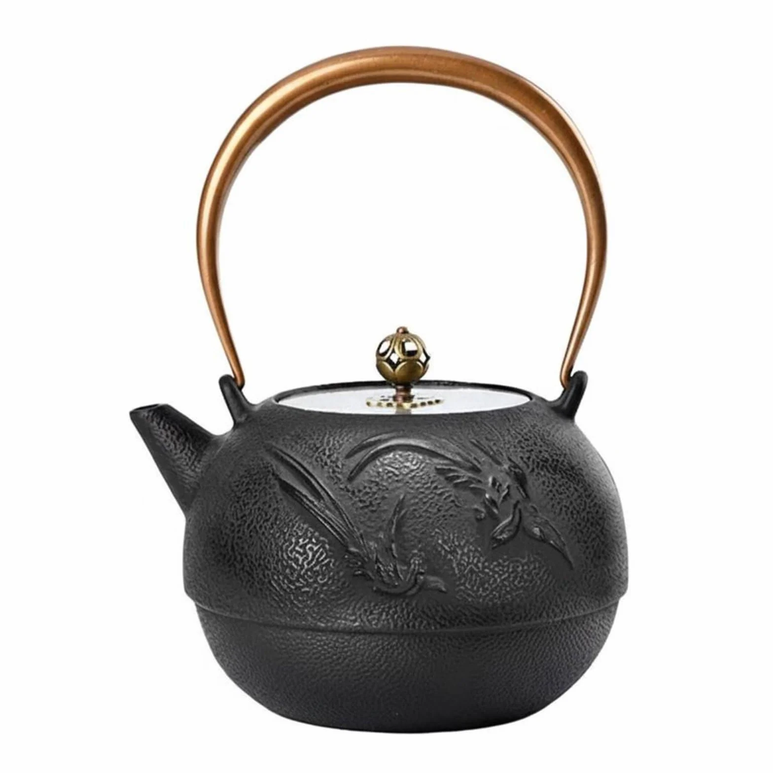 Tetera de Hierro Fundido Tetera Hervidor Caldera Jarra con Calentamiento Uniforme y Conservación de Temperatura Base, Negro, Tetera De Hierro Fundido Con Tapa De Cobre Y Asa