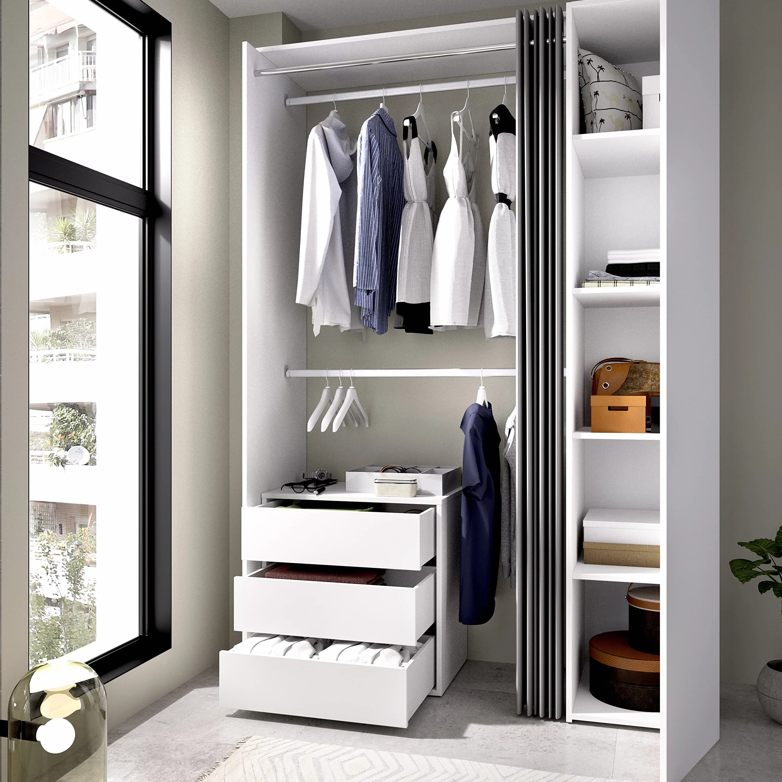 DEKIT GRUPO RIMOBEL Suit Kit Vestidor, Madera de ingeniería, Blanco, 205x139,3x52 cm