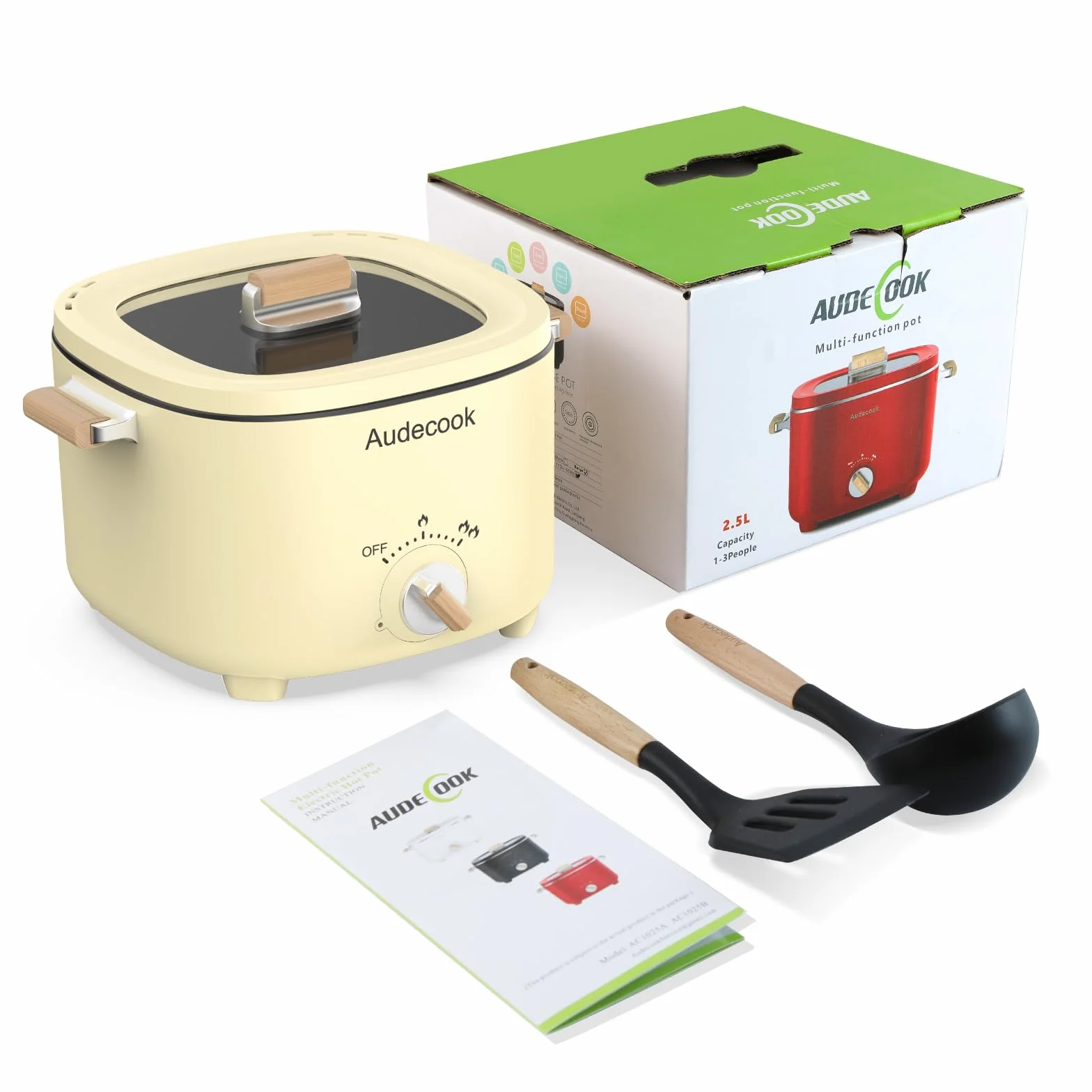 Audecook Olla Eléctrica 2.5L Portátil Mini Antiadherente Multicooker