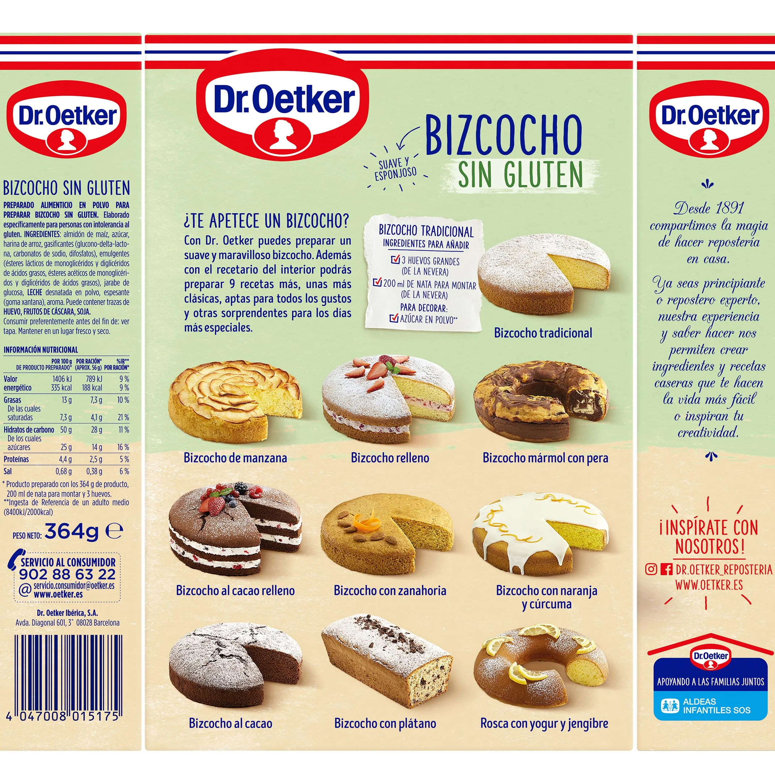 DR. OETKER Bizcocho sin gluten 10 en 1 (364 g), preparado de repostería gluten free