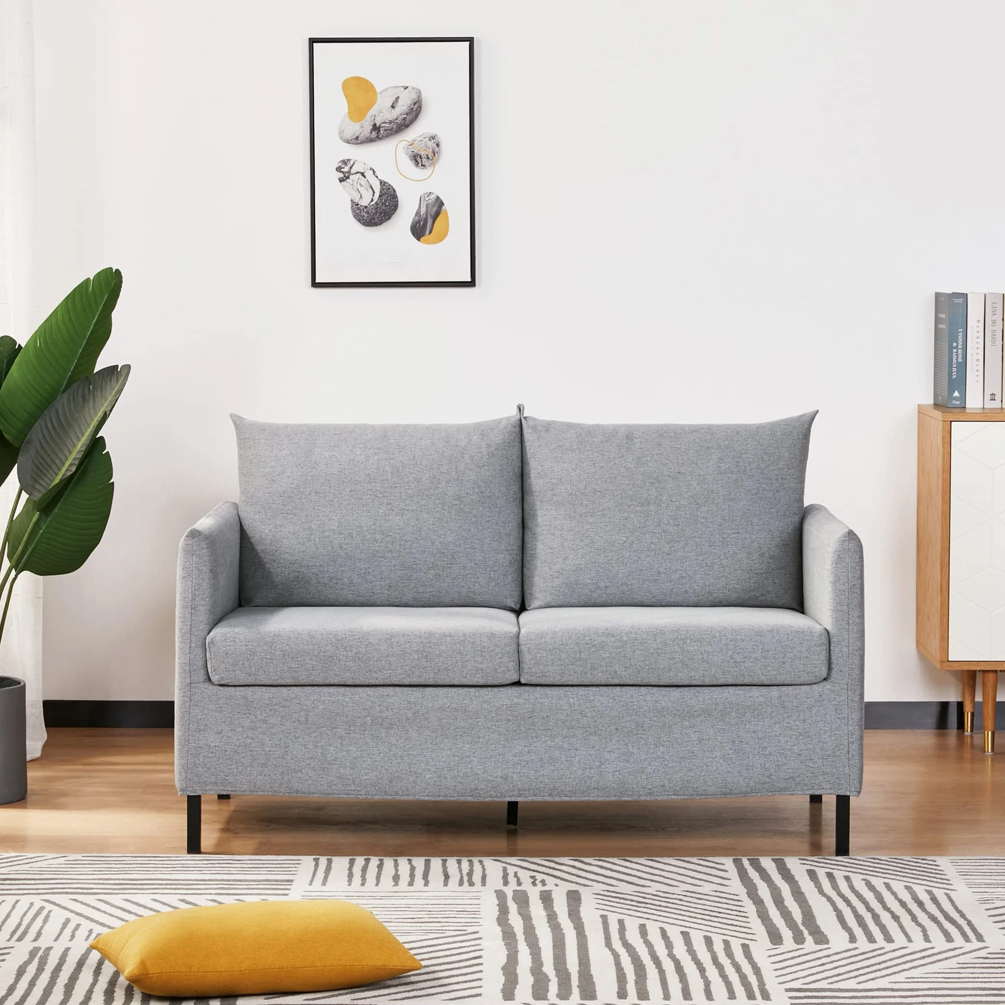 HOMCOM Sofá de 2 Plazas Tapizado en Lino Sintético Sillón Biplaza de Salón con Cojines Acolchados Desenfundables Reposabrazos y Patas de Acero 130x67x76,5 cm Gris