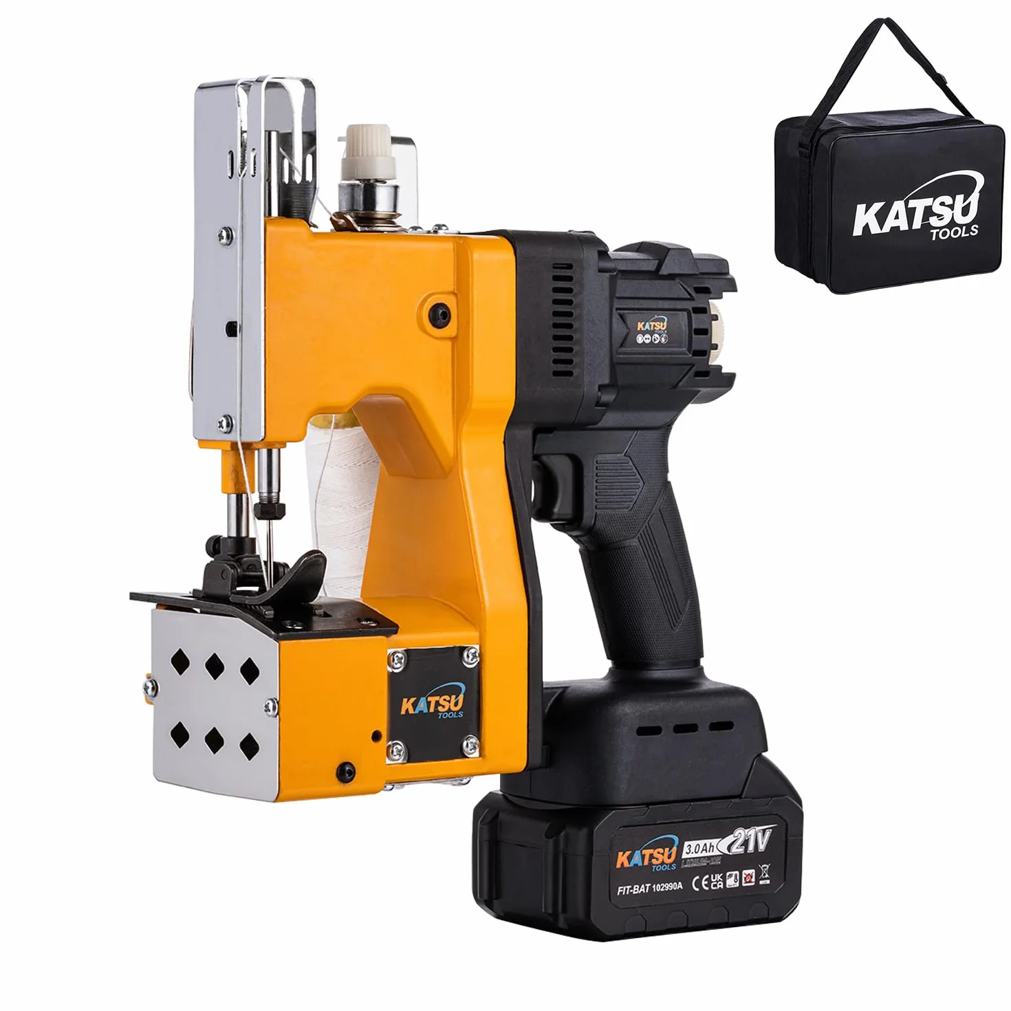 KATSU FIT-BAT Maquinas de Coser Sacos Portátil 21V Inalámbrico Máquina de Embalaje de Costura Más Cercana Bolsa con Batería de 3.0 Ah, para Coser/Sellar Bolsas Tejidas/Papel/Plástico