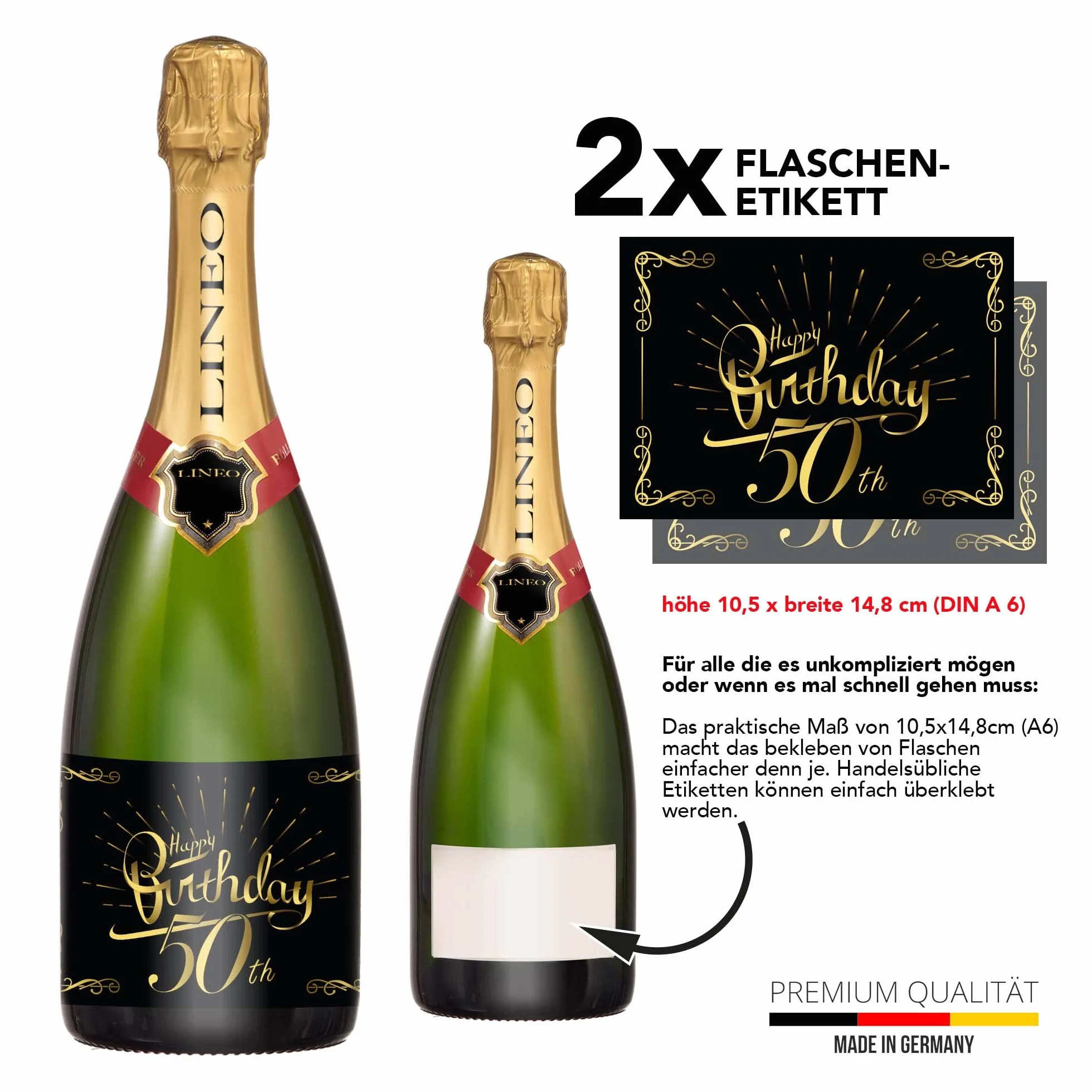 2 etiquetas para botella de cumpleaños; Etiqueta de feliz cumpleaños para botellas de champán y vino, autoadhesiva; Regalo de cumpleaños para hombres y mujeres (50 años)