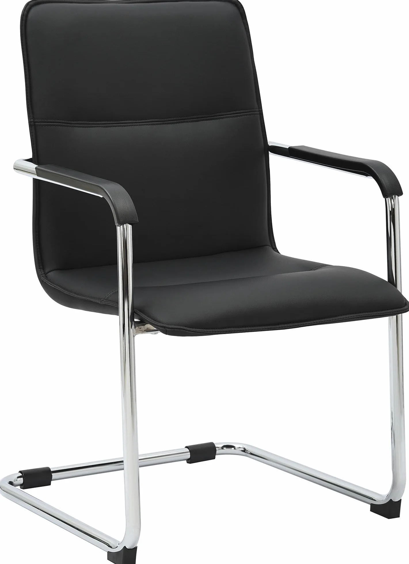 CLP Silla voladiza Seattle con reposabrazos, Silla de Comedor Moderna tapizada en Piel Sintetica, Estructura Metalica Efecto Cromo, Color:Negro