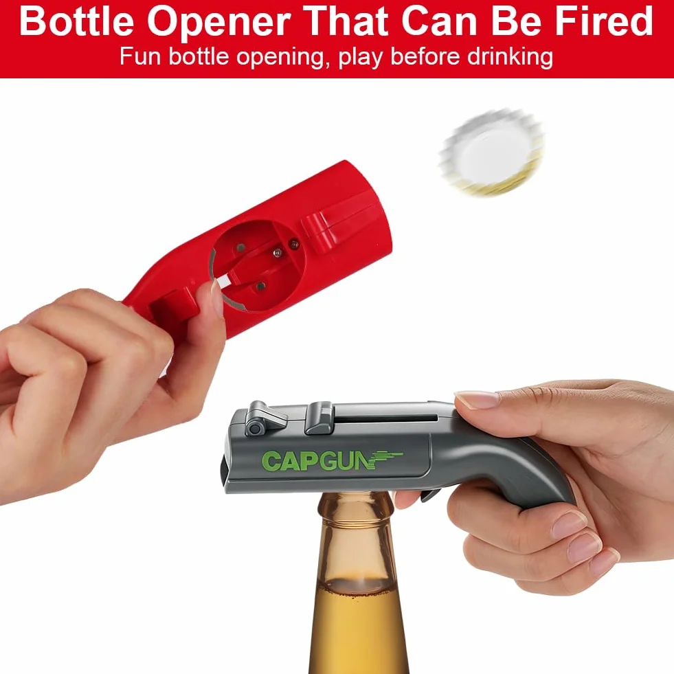 Abrebotellas Pistola 2 Pack, Abridor de Cerveza Divertido para Bar Fiestas Barbacoa Regalo Rojo Gris