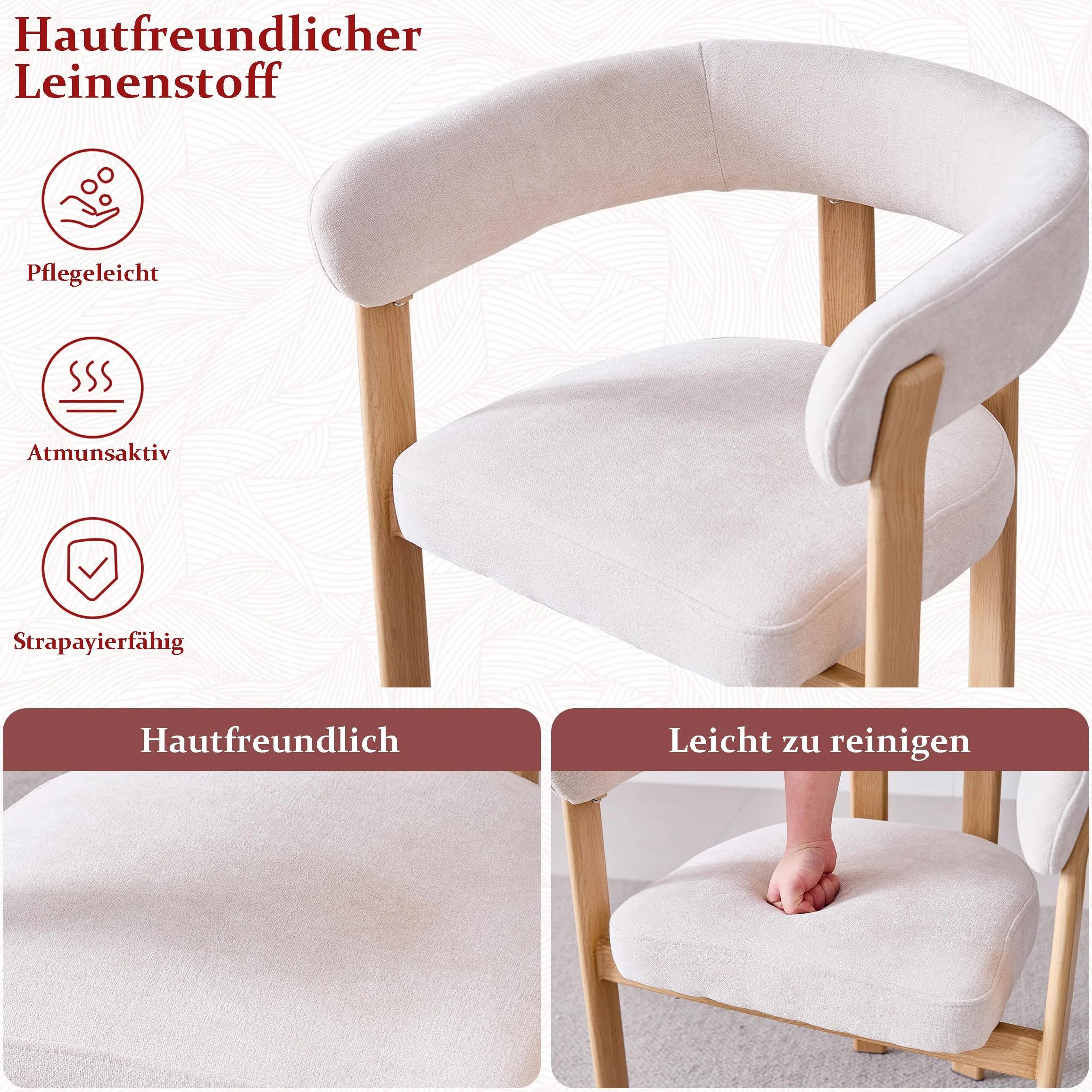 Juego de 4 sillas, sillón reclinable con Cojines de Tela,sillón de Estilo Medieval,Silla de Cocina,Patas de Metal,Apto para Dormitorio,Sala de Estar,Comedor - Beige