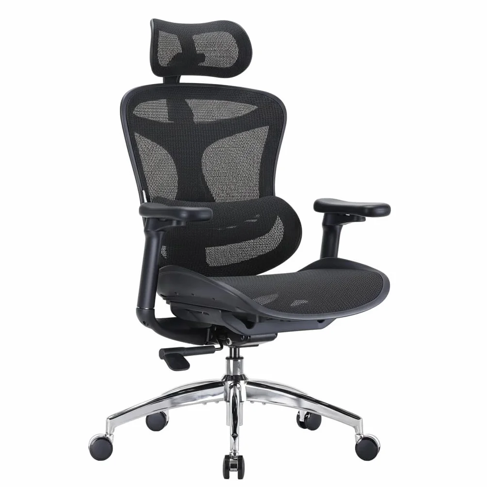 Garvee Silla de Oficina Ergonómica Grandeza y Robusta - Respaldo Alto de Malla Transpirable - Soporte Lumbar Dinámico - Reposabrazos 3D Ajustables - Asiento Giratorio con Reposapiés
