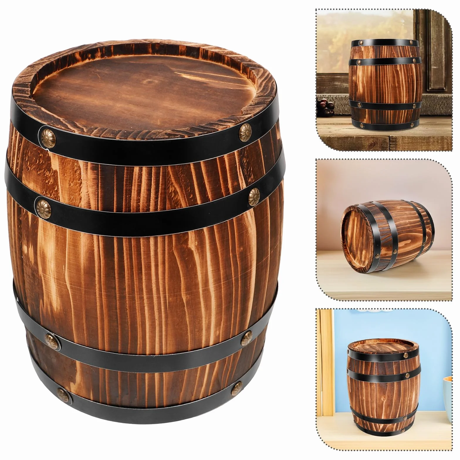 Zerodeko Barril de madera pequeño para cerveza, accesorio decorativo para fotos, barril de vino de madera, adorno rústico para bar, hogar, manualidades decorativas