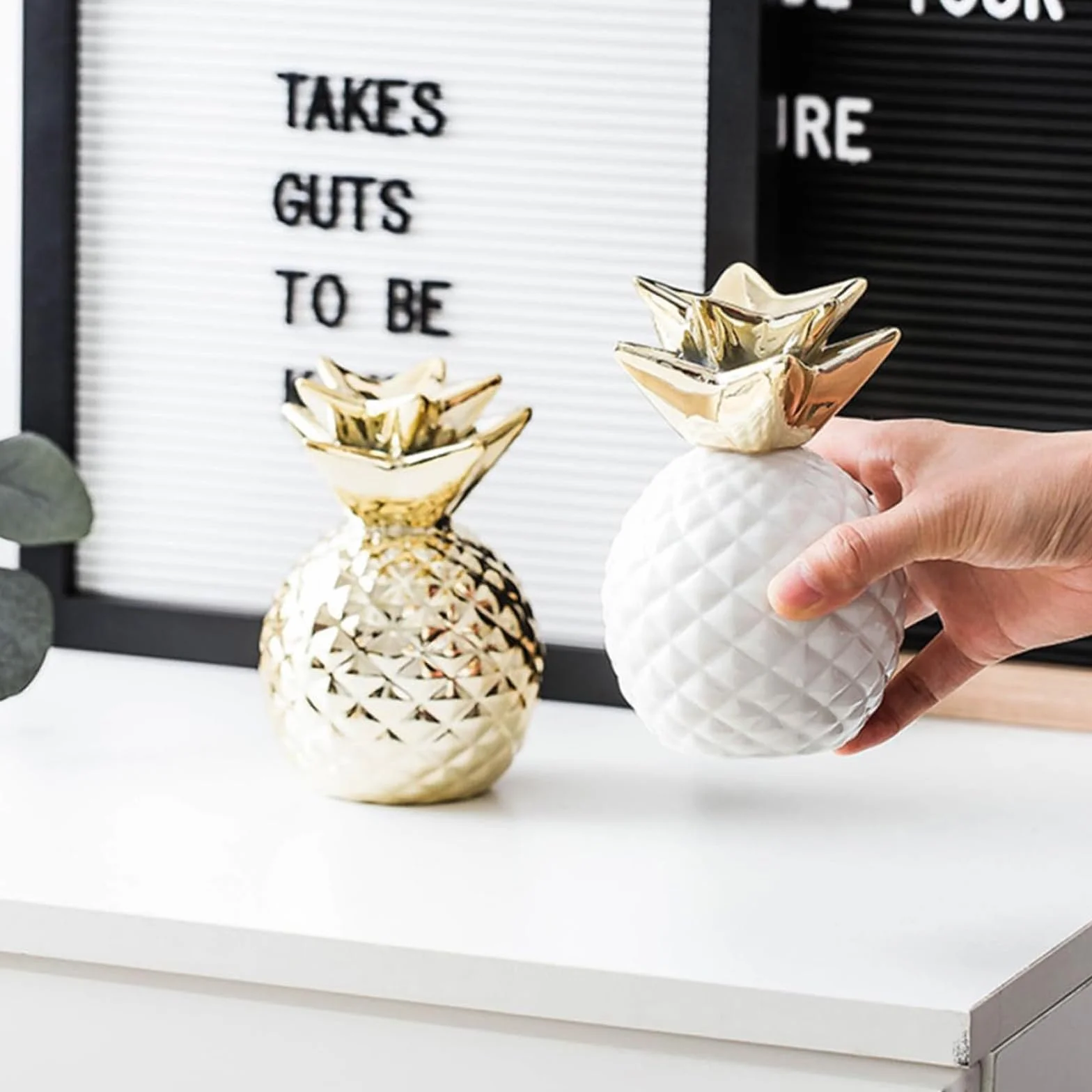 Caja de Dinero de Piña, Figura de Piña Caja de Monedas, Hucha Piña, Hucha para Frutas, Figura de Piña Caja de Dinero, Hucha de Moneda de Piña, Hucha de Cerámica con Diseño de Piña (Blanco)