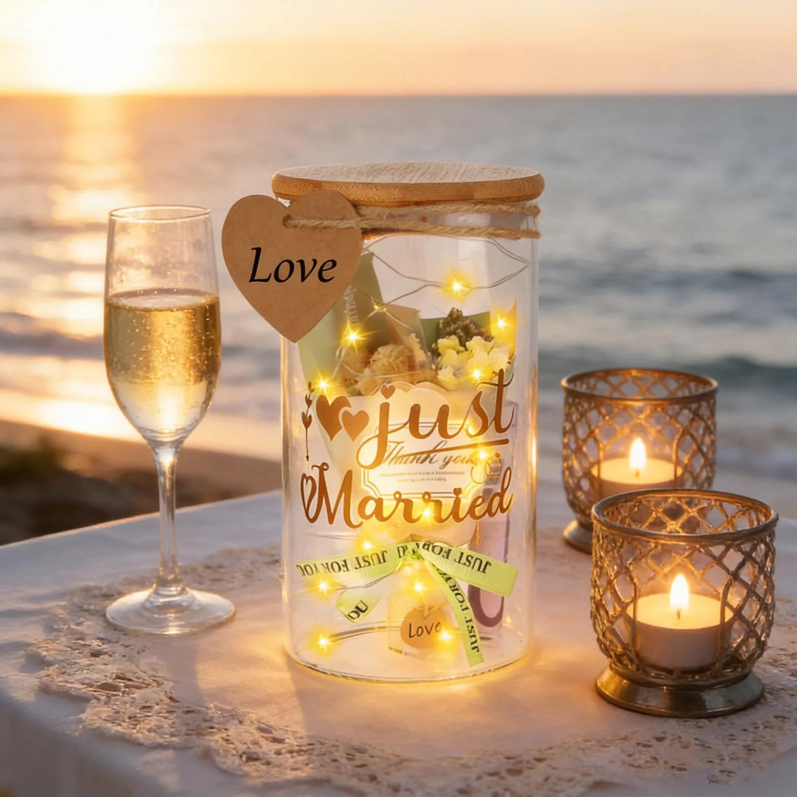 Botella Luz LED Bodas Original Personalizada Regalo Dinero Novios Caja Regalo Decoraciones