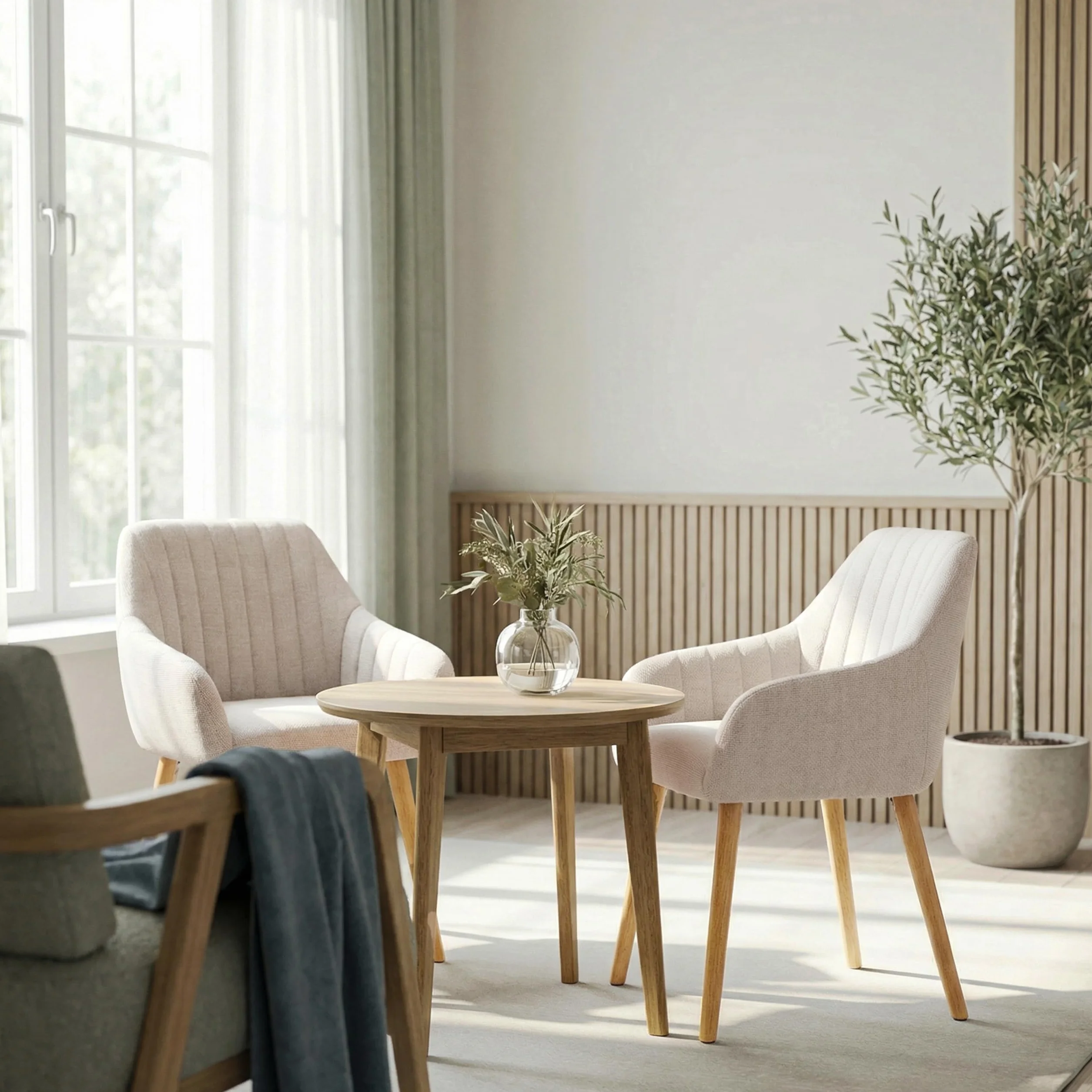 Juego de 4 sillas de Comedor Beige con reposabrazos de Lino, sillas de Comedor, Silla de salón, Silla de Cocina