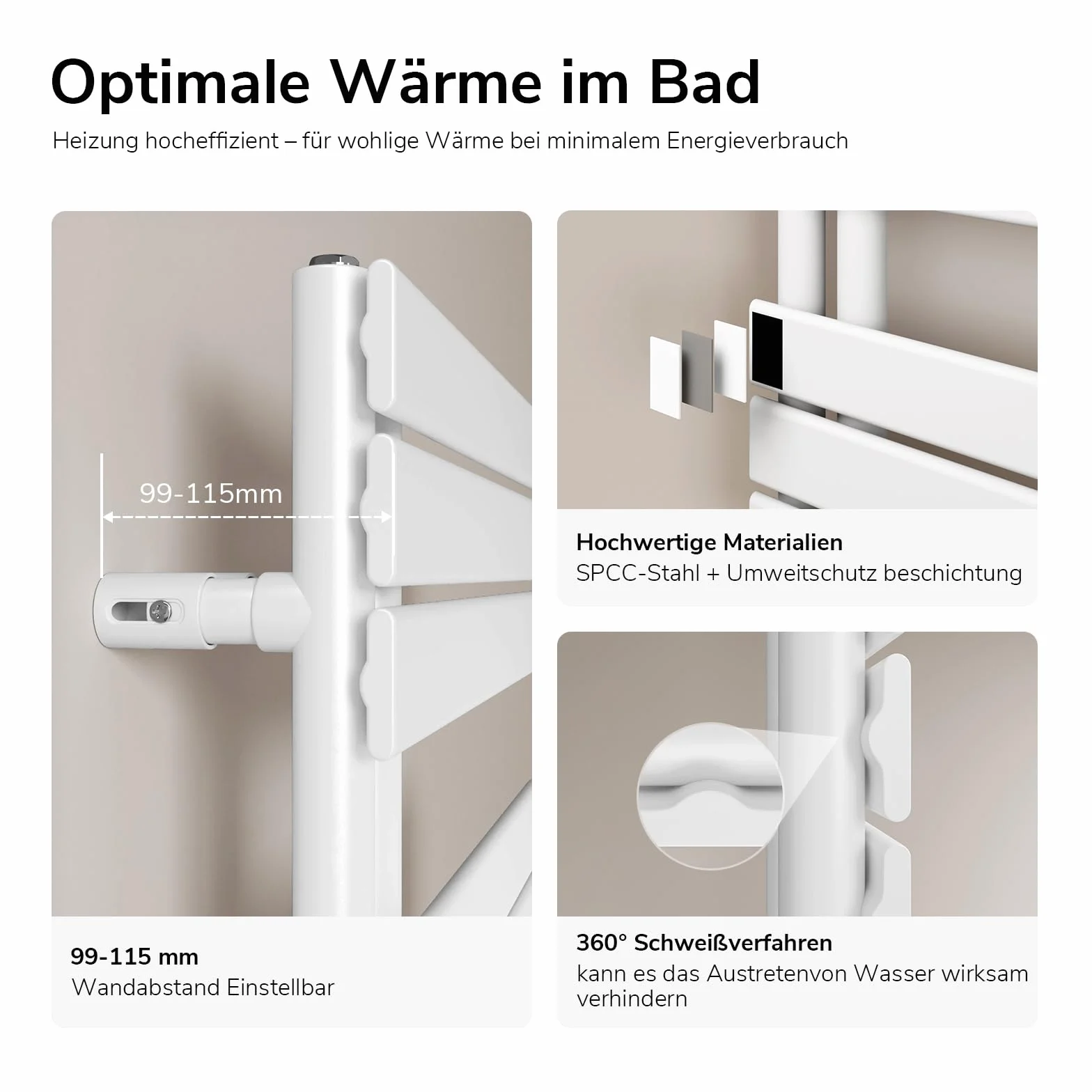 EMKE Radiador de baño plano 1041x600 mm blanco, calientatoallas para secador de toallas de baño, panel toallero conexión lateral para agua 639W