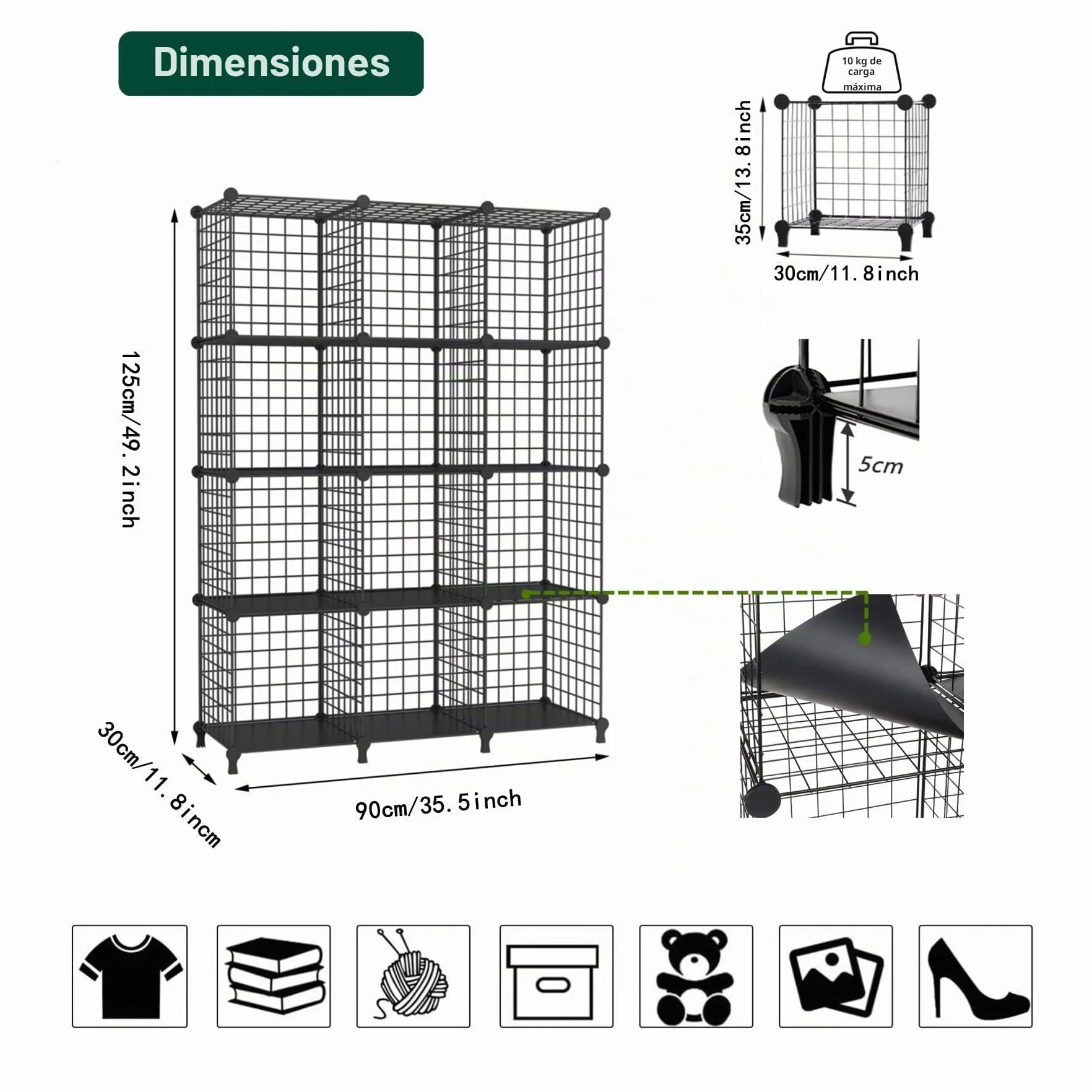 AWTATOS Estante de Almacenamiento 12 Cubos, Organizador modular de Alambre de Hierro, Negro