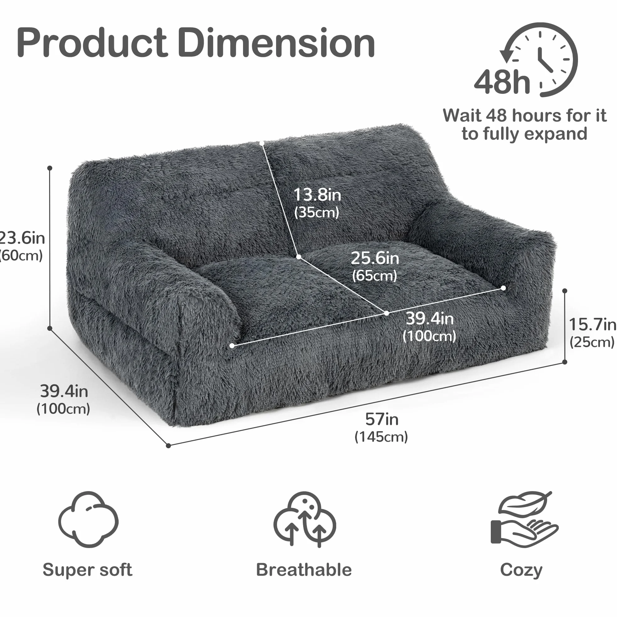 Pamapic Puff Salon, Sillon Puff con Relleno Incluido,Sofás de Dos Plazas, Sillas de Salon Ergonomicas, Bean Bag Interior para Sala de Estar, Dormitorio, Sala de Juegos, Gris