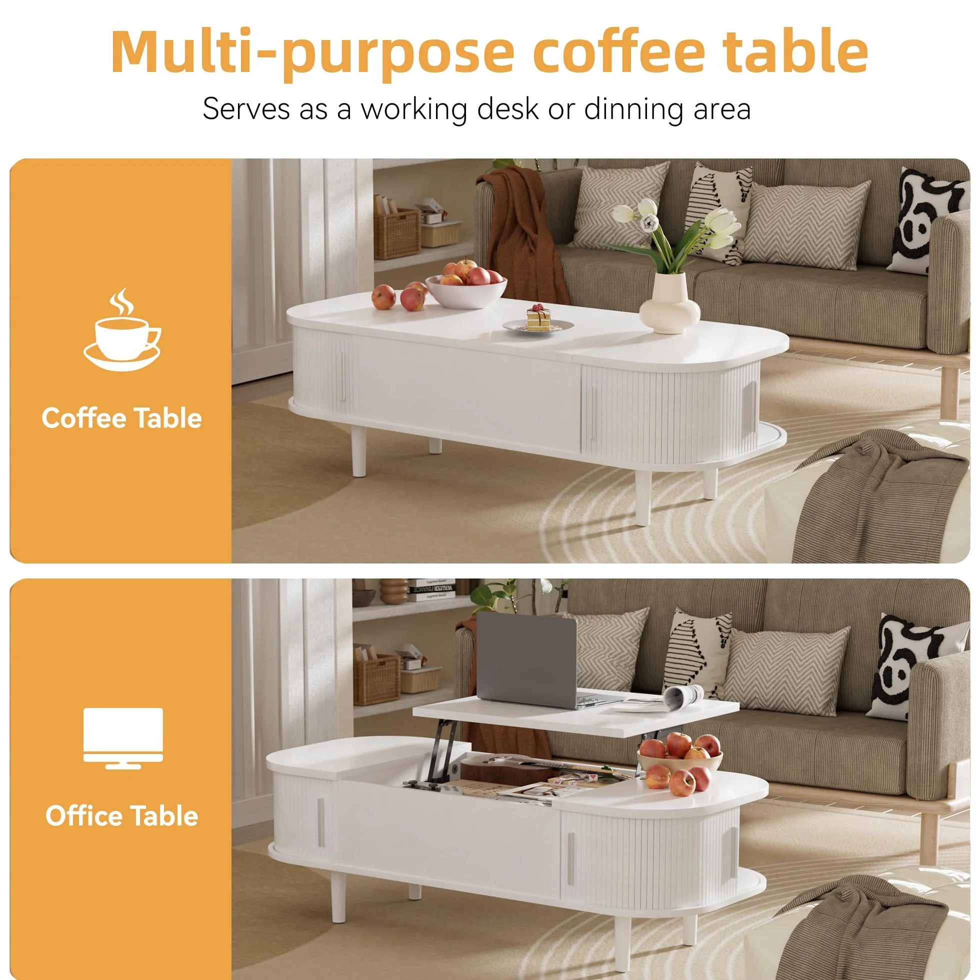 Mesa de Centro con Tapa Elevable – Mesa Central Moderna de Madera con Puerta Corredera y Almacenamiento Oculto, para Salón, Espacios Pequeños, Oficina en Casa
