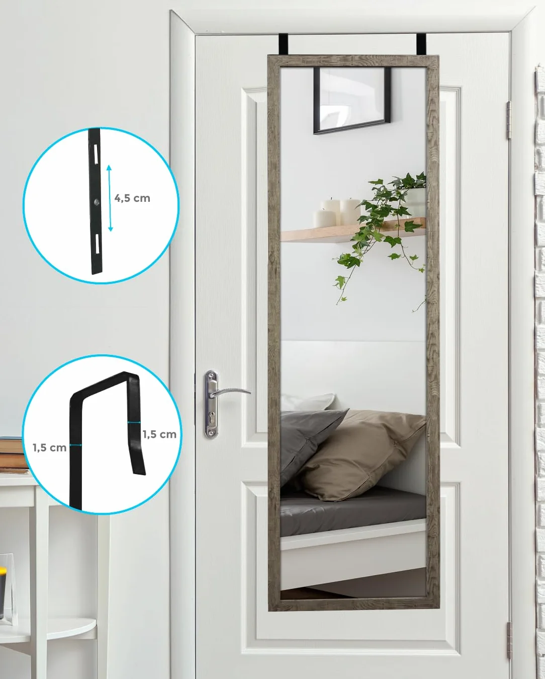 CHELY INTERMARKET MOD19004 Espejo De Puerta Cuerpo Entero Marrón Estilo Decorativo Vertical 30x120 cm para Dormitorio Entrada Montaje Fácil Incluye Kit De Ganchos Soporte PVC Ligero