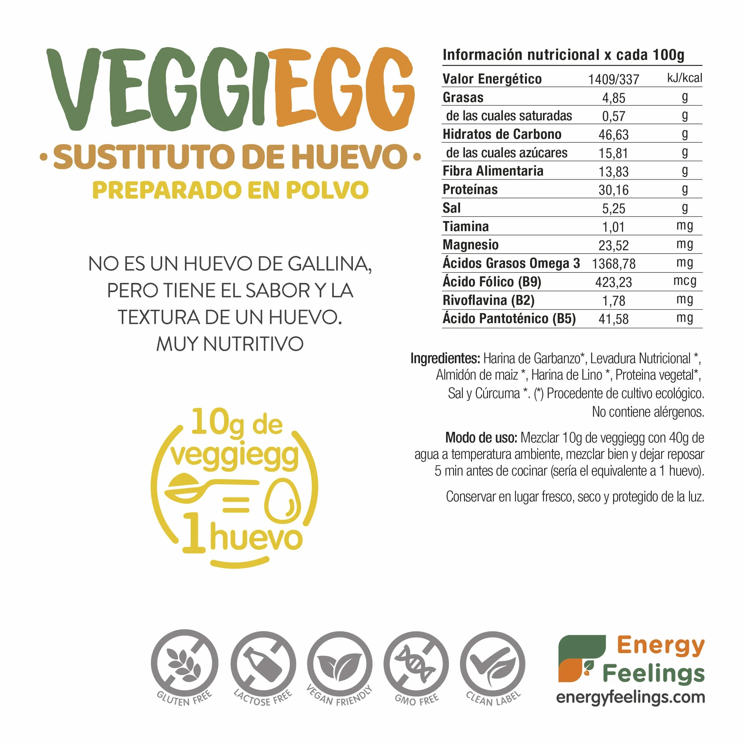 Veggiegg Huevo Vegano en Polvo Sustituto del Huevo Sin Gluten Sabor y Textura de Huevo 120g