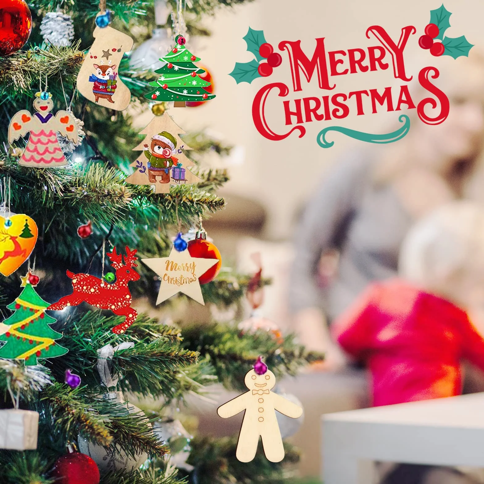 248 Piezas Colgantes de Madera para Navidad, 10 Estilos