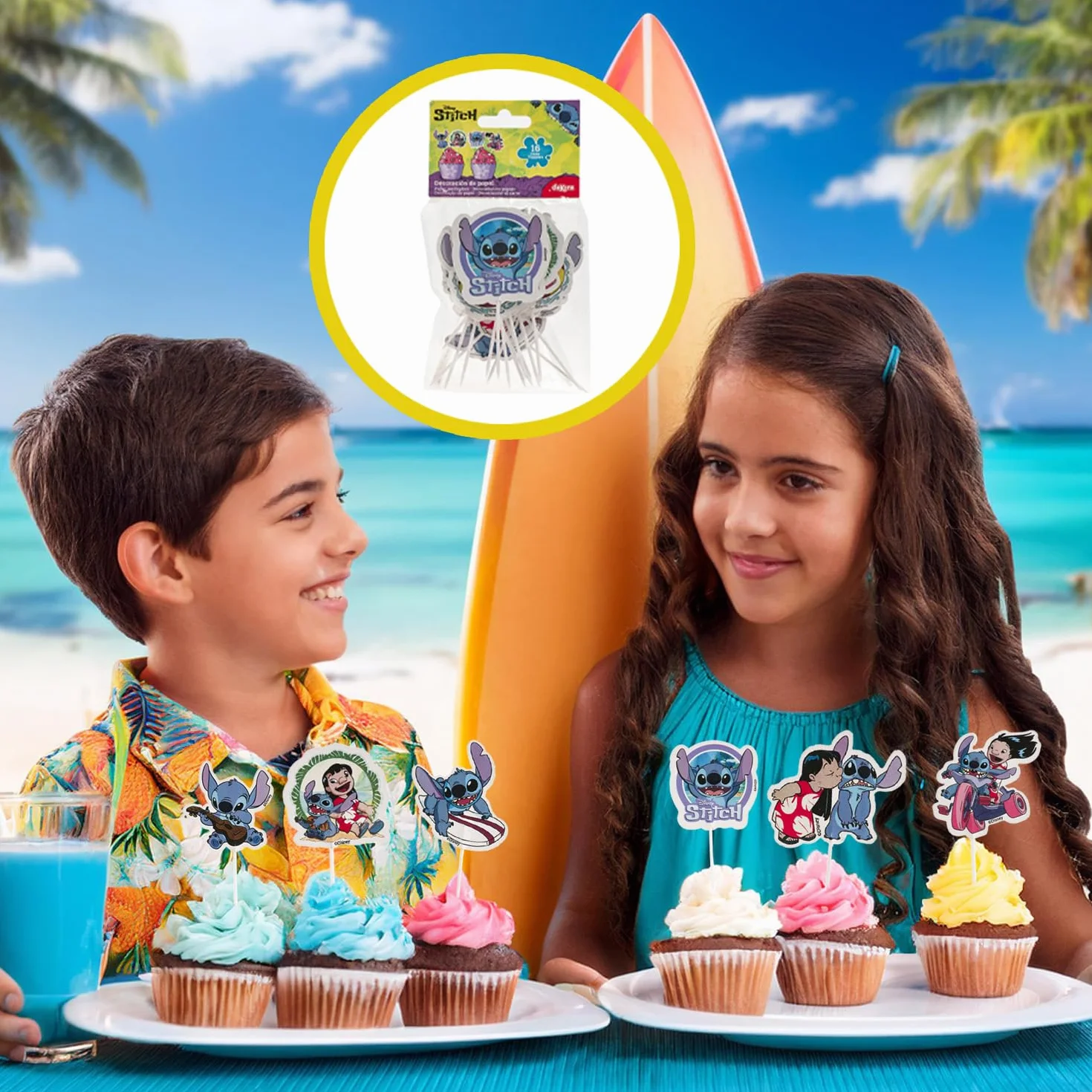 Lilo y Stitch Cupcake Toppers 8 Modelos 16 Unidades Decoración Repostería