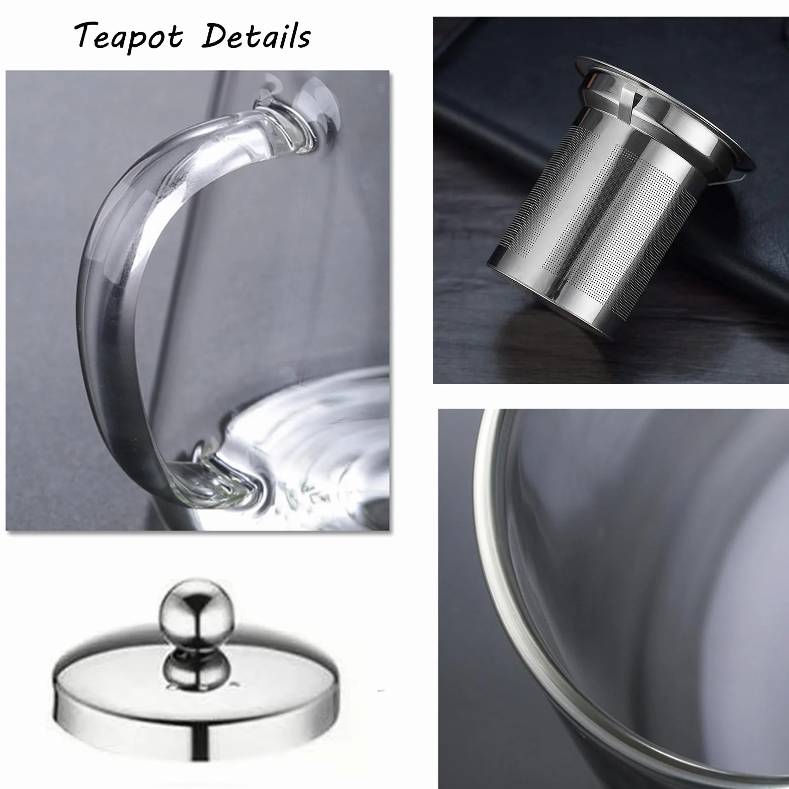 Tetera de Cristal con Colador 950 ml, Vidrio de Borosilicato, Apta para Lavavajillas