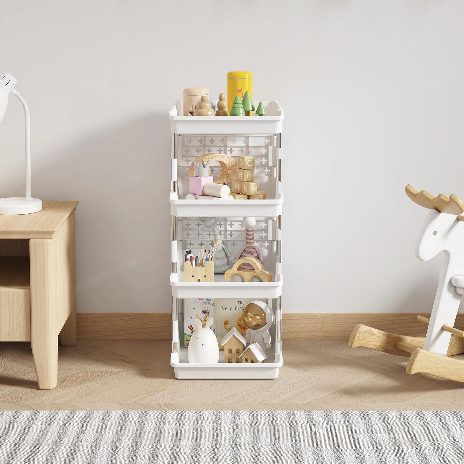 Lifewit Cestas Apilables de Almacenamiento, Carrito de Plástico de Niveles para Cajones para Armario y Fruteros de Cocina, Organizador de Almacenamiento, 100.1 cm, Blanco, 100.1 Niveles