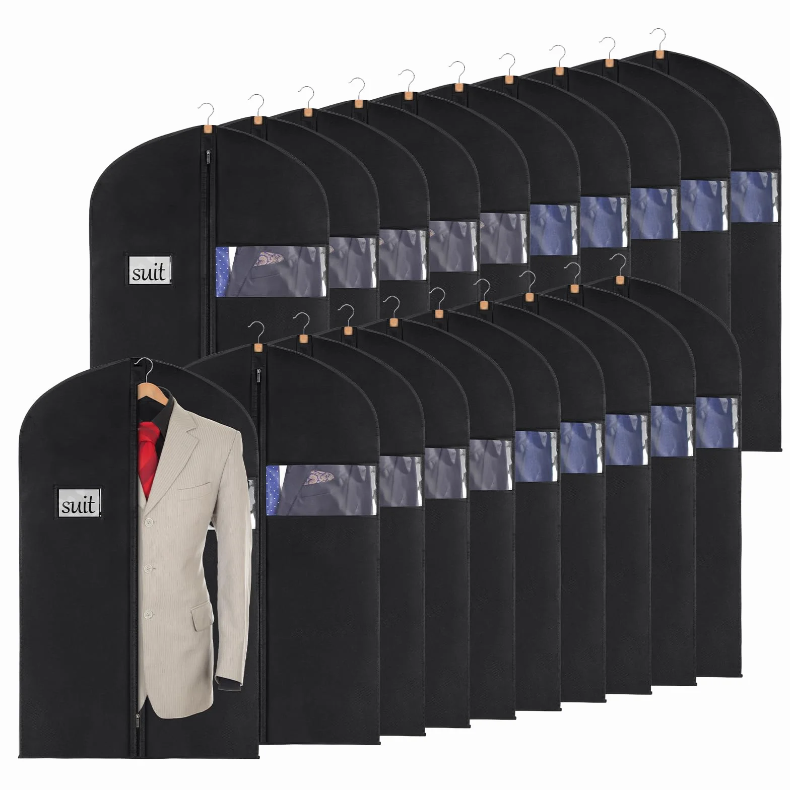 KEEGH 20 fundas negras para almacenaje ropa, porta traje, 101 cm, tejido para almacenamiento y viajes (101 cm/20 unidades)