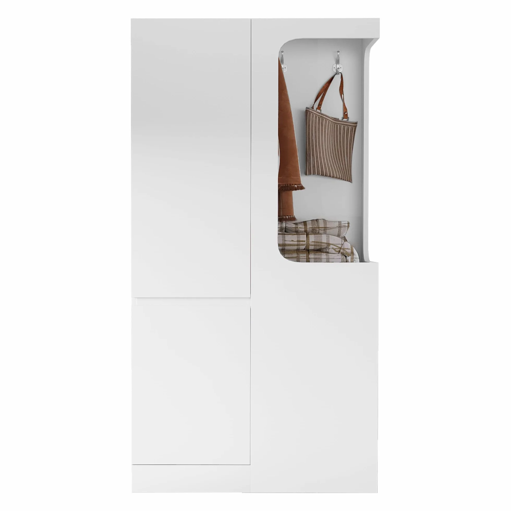Armario, con cajones y compartimentos de almacenamiento, área abierta para ropa, una puerta (Blanco-1)