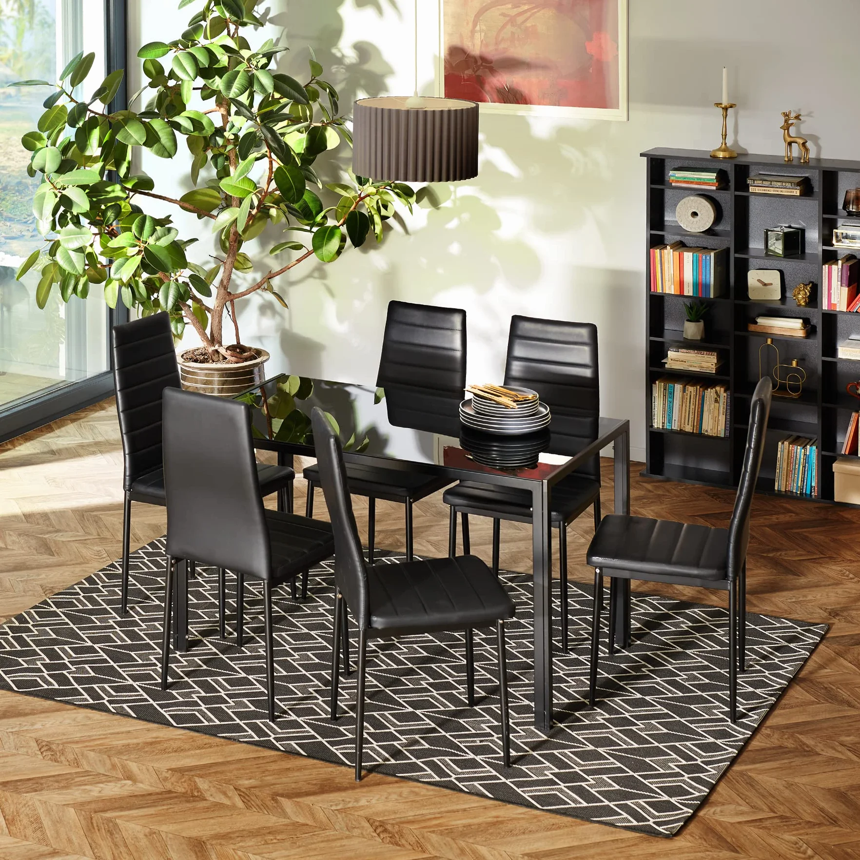 tectake® sillas de Comedor Acolchadas, Funda de Cuero sintético, Respaldo Alto, Patas de Acero, Montaje Sencillo, sillas Comedor Modernas, Muebles Salon Modernos, Silla nordica - 6 Sillas Blanco