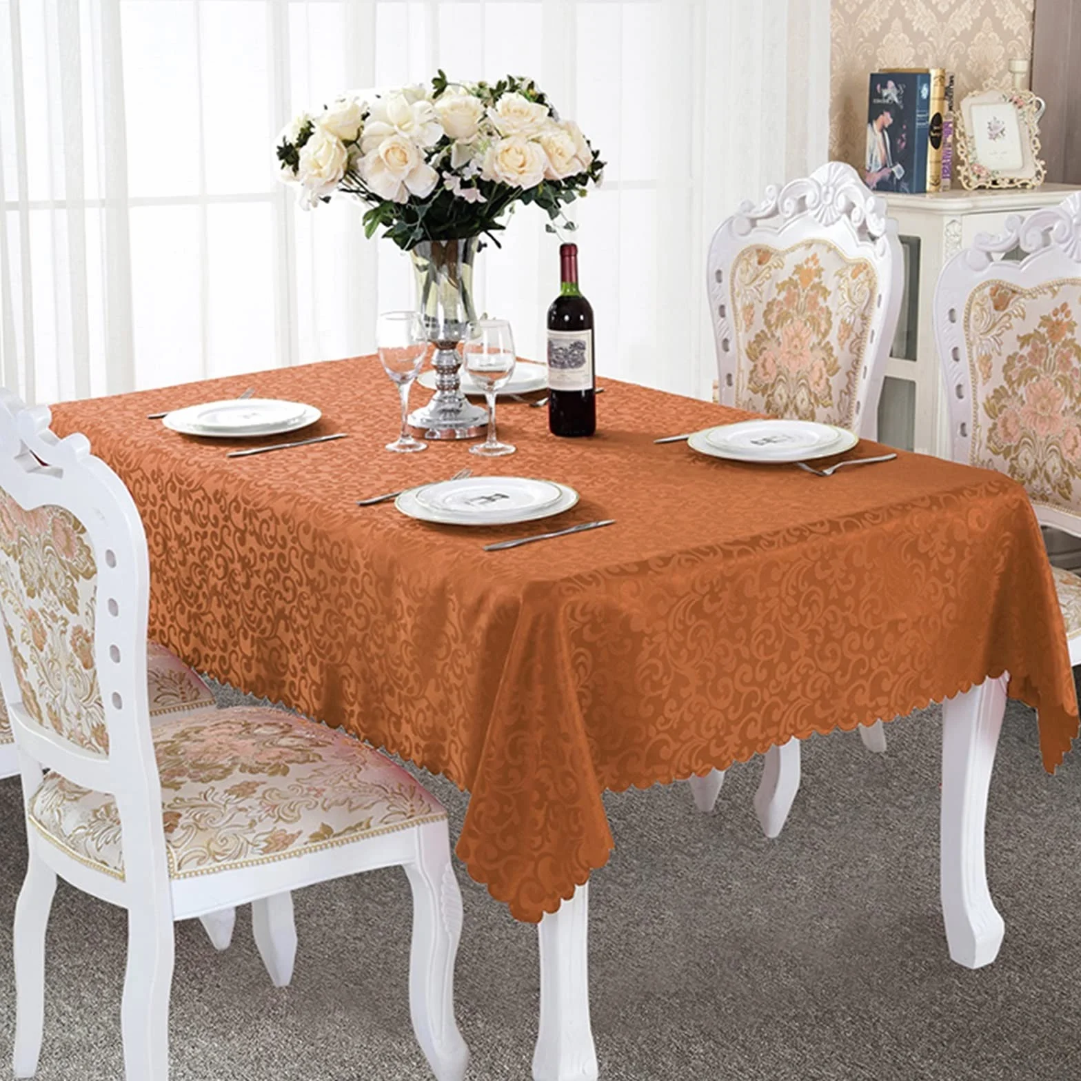 Mantel De Comedor Rectangular Cubierta Protectora de Lujo for Mesa de Decoración De Mesa De Comedor, Tela de Mantel Jacquard Rectangular ecológica for Restaurante de Bodas Moderno