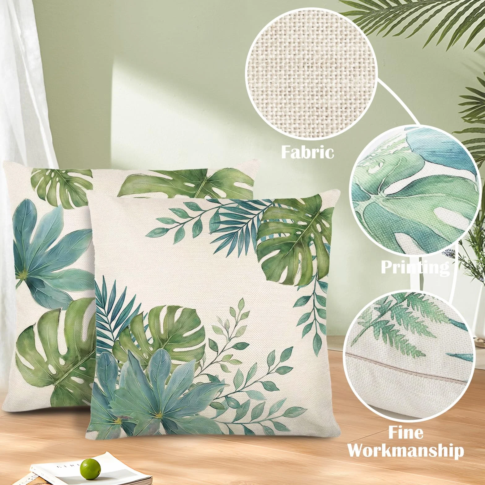 Fundas Cojines Monstera Deliciosa 45x45cm 18x18" Verde Exterior Decorativas para Sofá