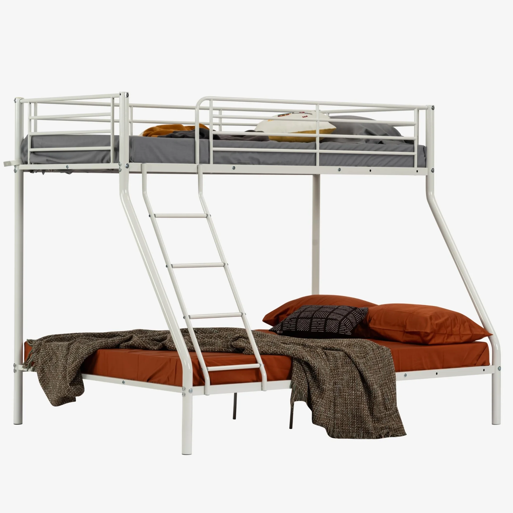 MEUBLE Cosy Litera 3 Personas Marco de Camas Infantil 90 & 140x190cm de Metal con Somier Barandilla y Escalera Estructura Tubular para Niño Dormitorio Casa, Blanco