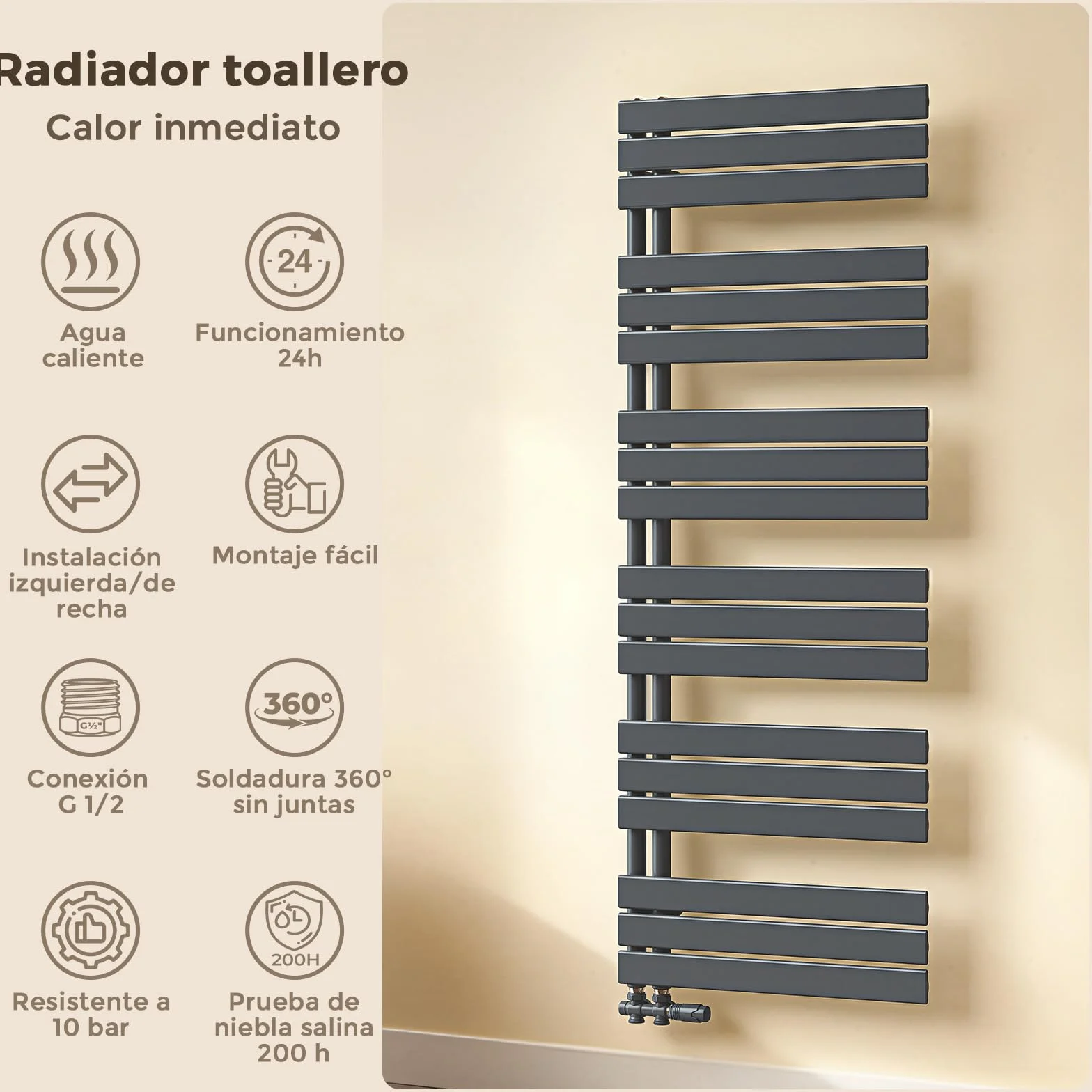 S'AFIELINA Radiador de diseño para baño, radiador toallero Agua calefaccion Antracita, Conexión Central,1041x500mm, radiador para baño, secador de Toallas, 555 vatios（Válvula no incluida）