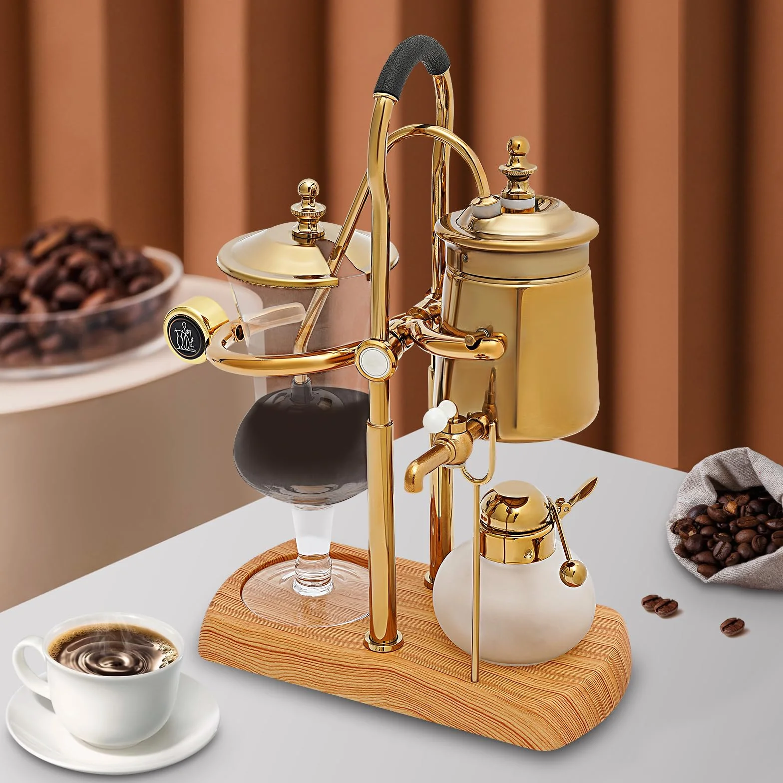 Cafetera de vacío de 400 ml, diseño de máquina de café, sifón, cafetera de vacío, juego belga con taza medidora para la preparación de café en cocinas privadas, cafeterías