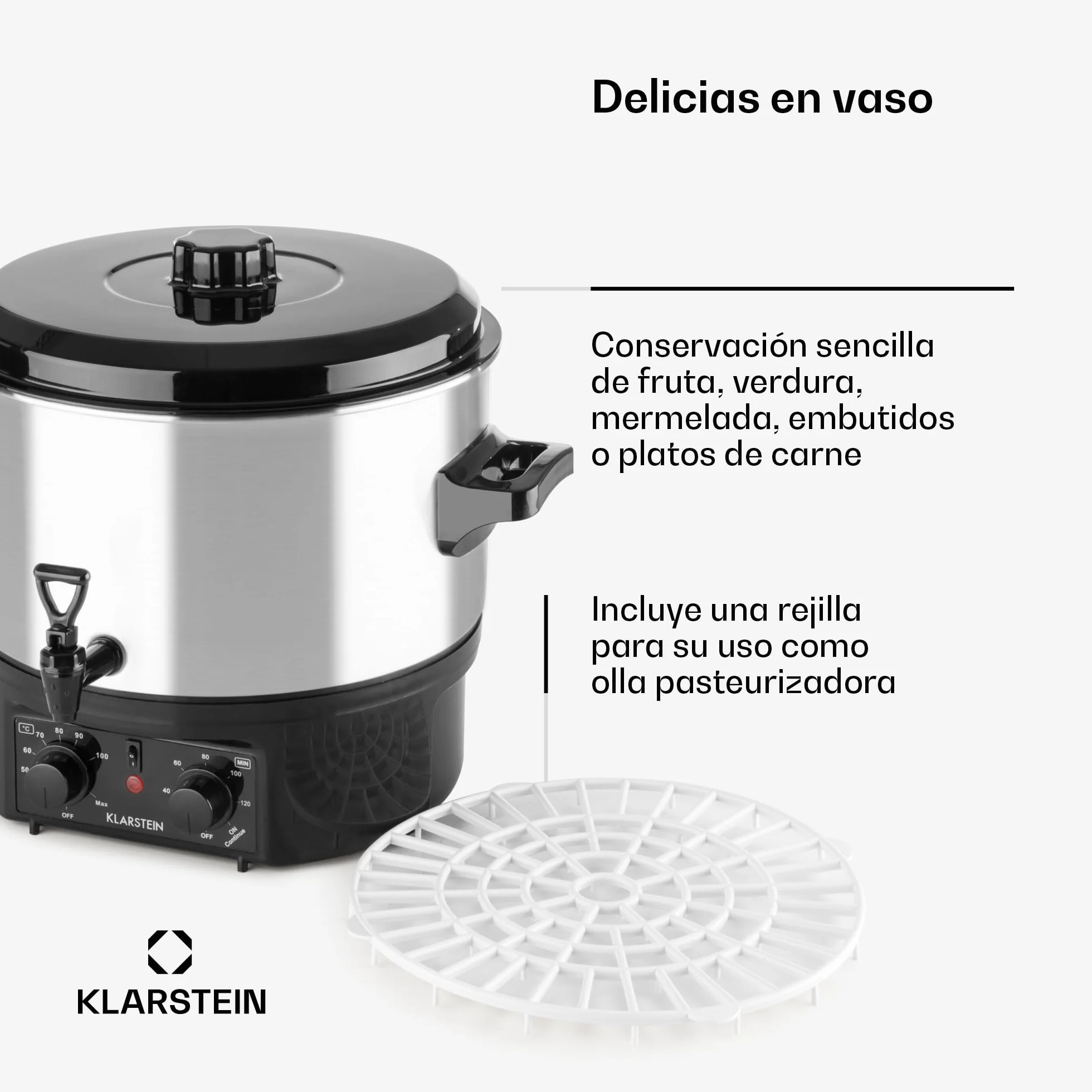 Klarstein Biggie Olla eléctrica pasteurizadora 2000 W 30-100°C 120 min Acero inoxidable 16 L Plateado