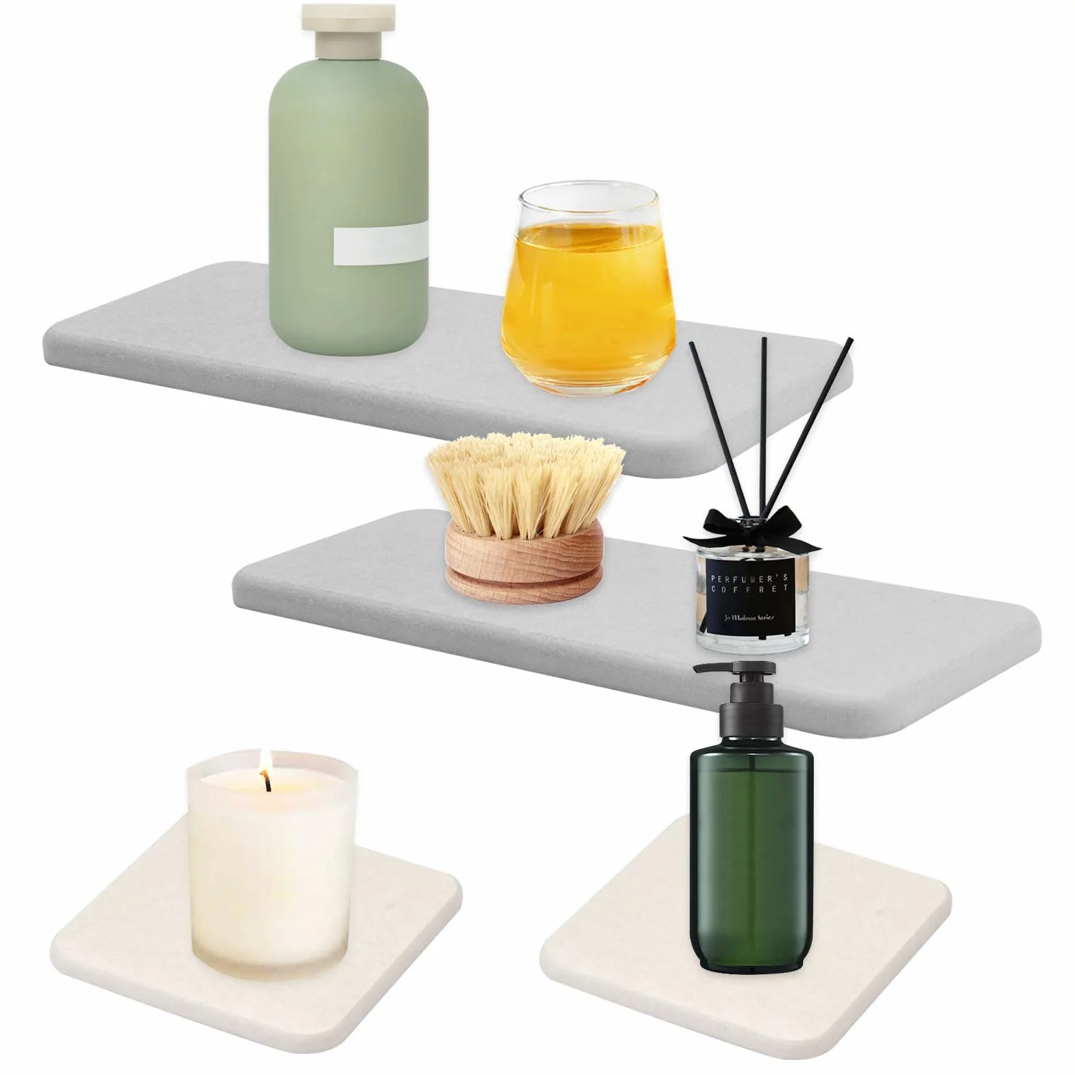 4 Piezas Posavasos de Diatomita Absorbente de Agua, Gris y Blanco Absorbente de Agua Piedra Secado Rápido Bandeja, Posavasos de Tierra de Diatomeas, para Jabón de Manos y Tazas, Botellas de Bebidas