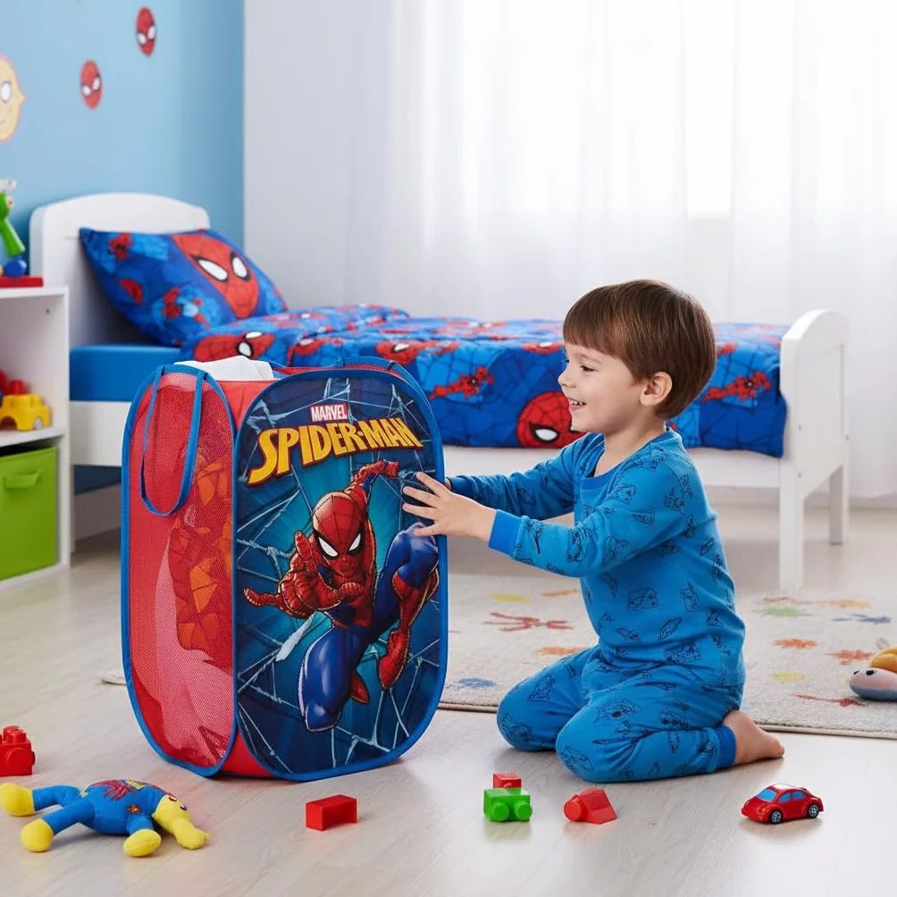 Superdiver - Contenedor plegable de Spiderman, Licencia Oficial Marvel: Para guardar y almacenar juguetes y ropa - 36x36x58 cm - Fácil de guardar. Perfecto para niños y niñas.