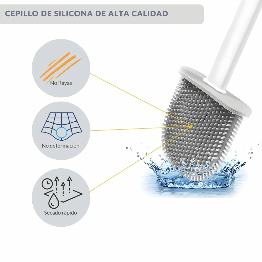 Escobilla de Baño WC Silicona con Soporte Antigoteo Cepillo Inodoro Flexible y Antibacteriano Escobilla Silicona WC Moderna y Resistente Limpieza Profunda Baño Ecoaliti
