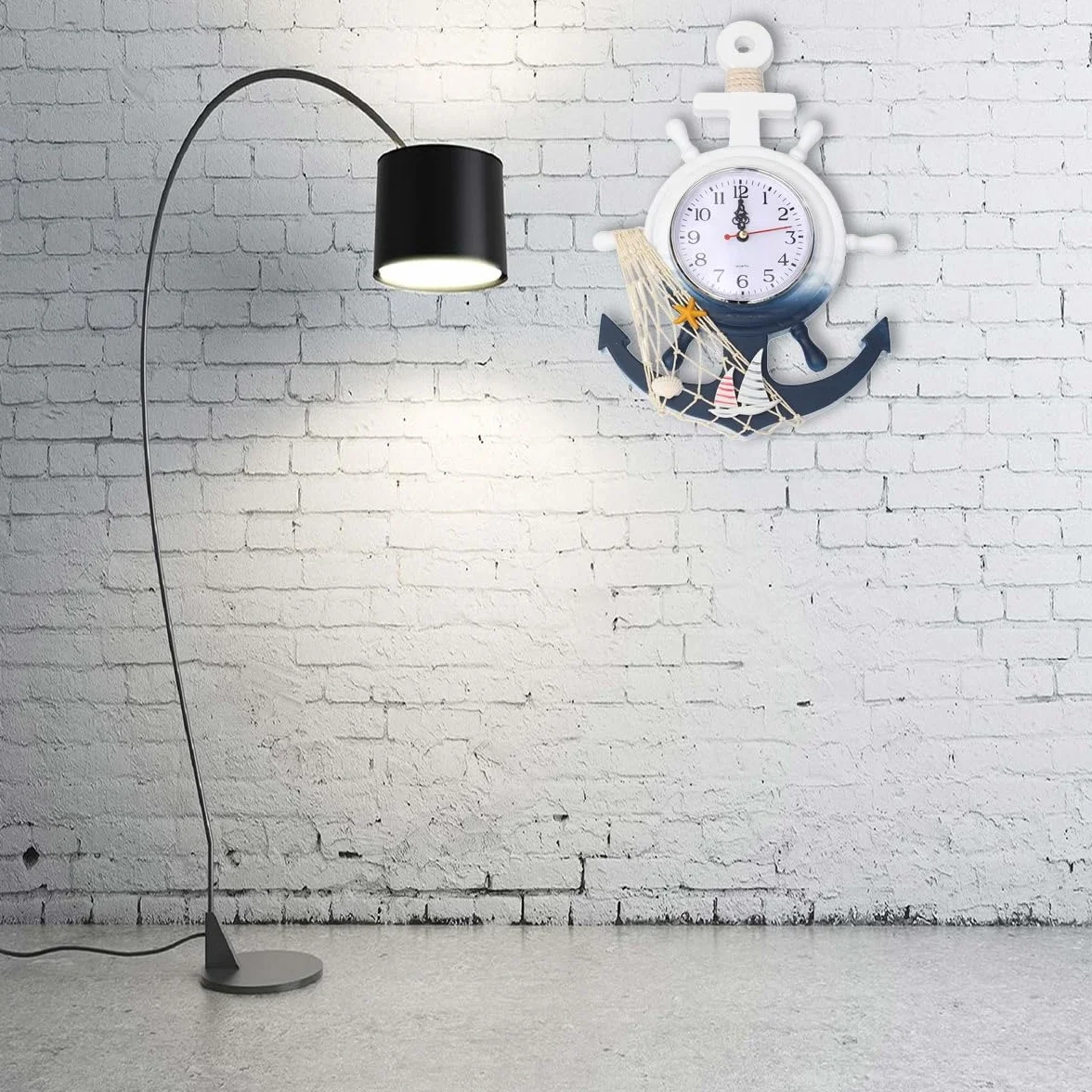 Homoyoyo Reloj Tema Mar Ancla Barco Estilo Mediterráneo Silencioso Decoración Hogar
