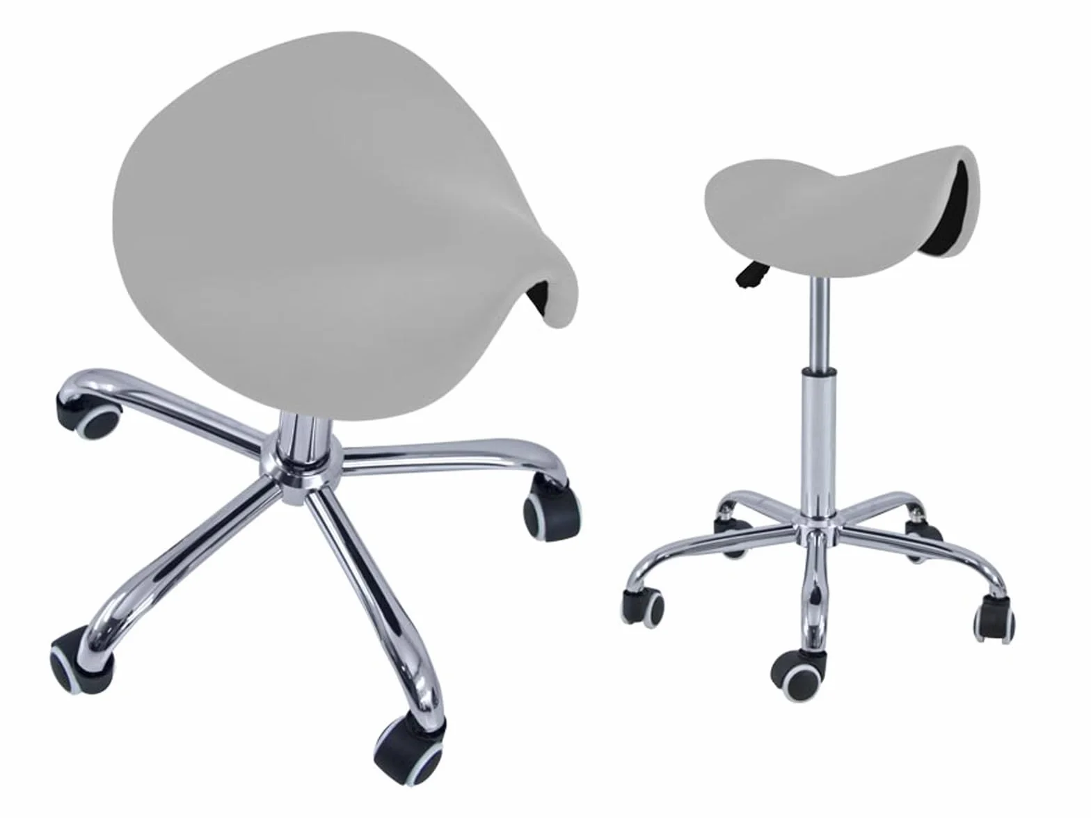 QUIRUMED Taburete Pony 5 Ruedas, Base cromada, Tapizado Polipiel, Regulable Altura, Giratorio, 150 kg