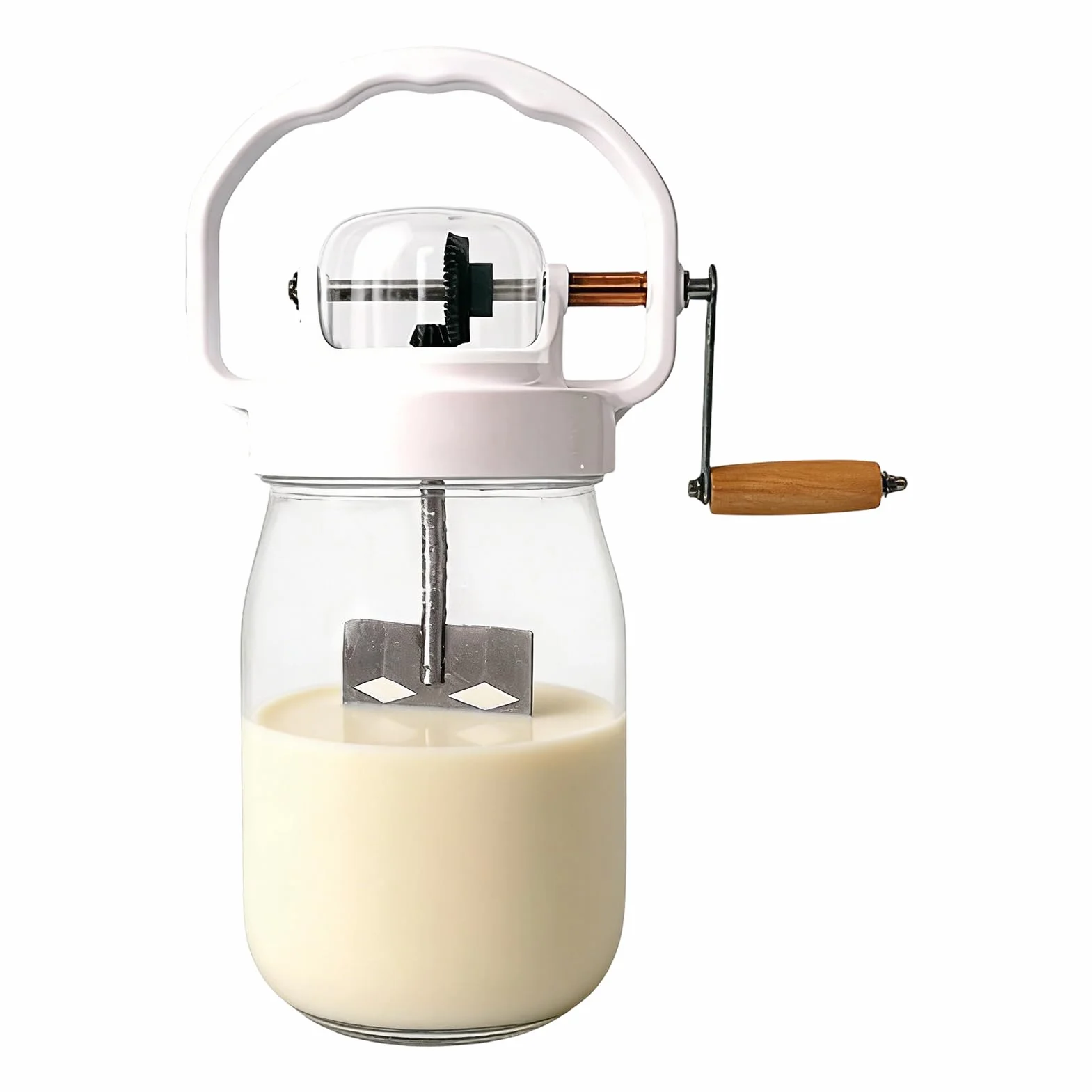 Batidor Manual Herramienta Mezcladora de 1,5 L para Mantequilla Casera | con batidor de huevos con botella de vidrio para Repostería, Cocina, Niños, Harina, Alimentos, Mermelada,