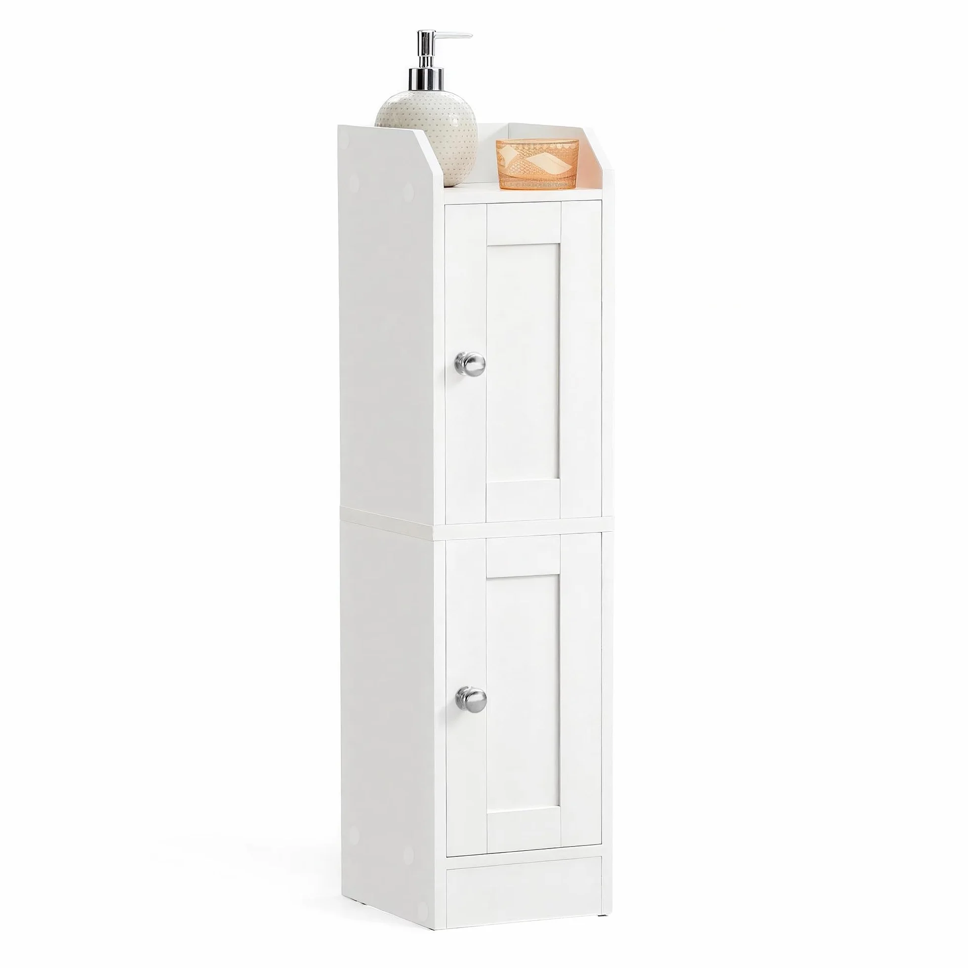 VASAGLE Siren Mueble de Baño Estrecho Esquinero con Estantes Ajustables, Puertas Reversibles, Blanco Nube BBK312WB02