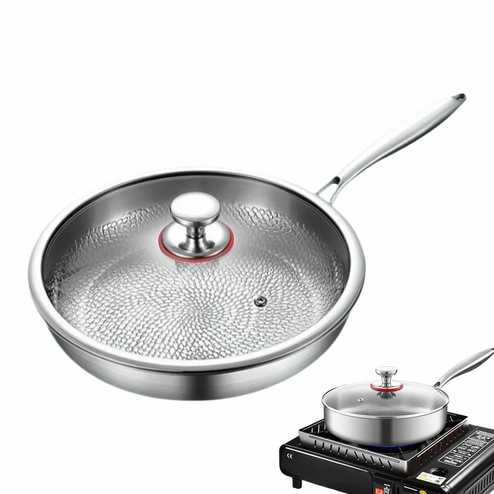 Sartén de Titanio Martillado Menaje Cocina Antiadherente | Sartén para Hogar Para Cocineros Domésticos Principiantes Preparación Comidas Huevos Tortillas Carnes Camping Viajes
